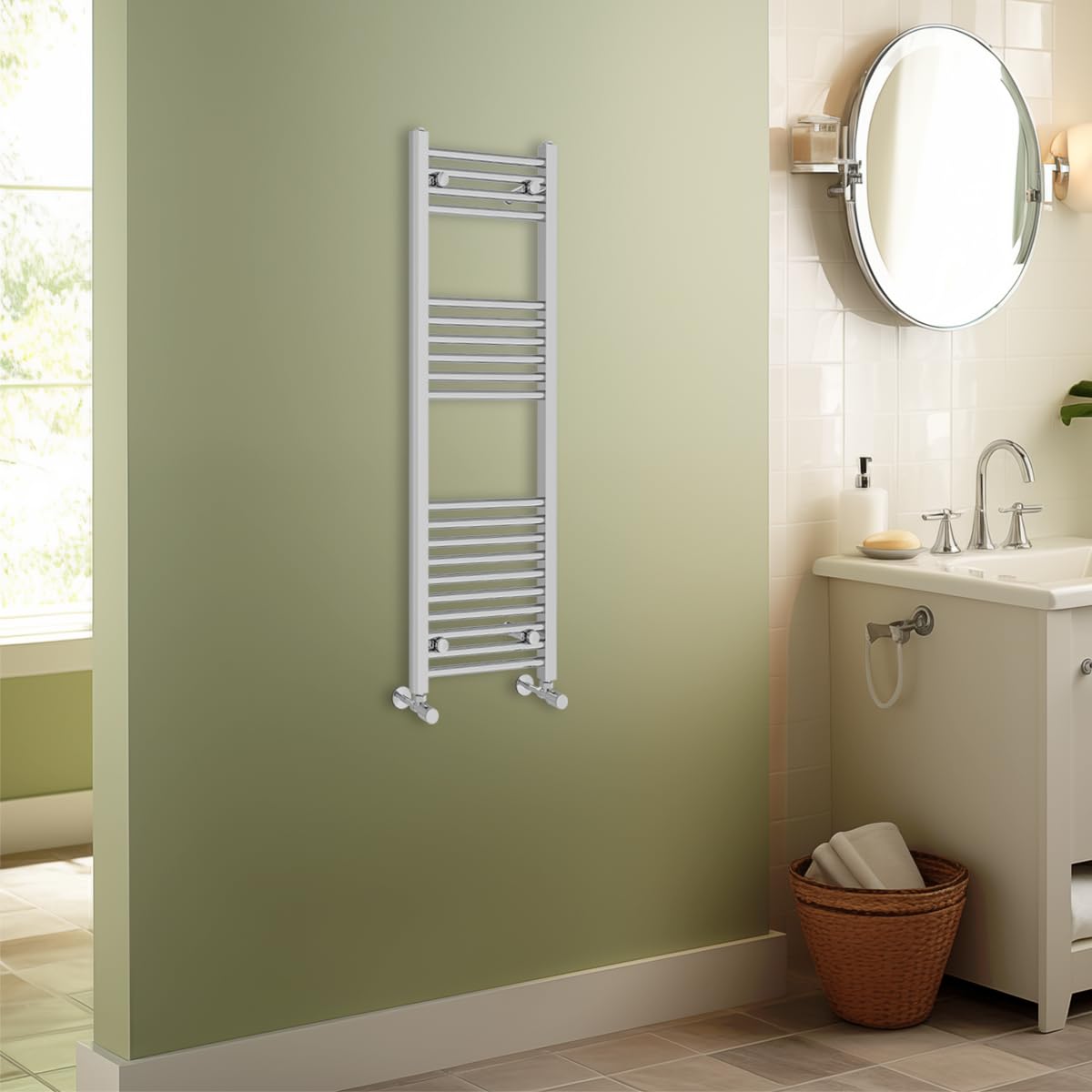 Warmehaus Contemporary Straight Heated Bathroom Towel Rail Radiator Rad - 1200x400mm - Chrome