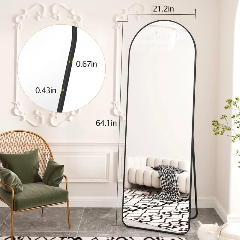 Image of ARTESSA Aesthetic Designer Full-Length Rectangular Mirror for Bedroom and Studio with Arch-On-Top and Metal Frame (180 x 60 CM)