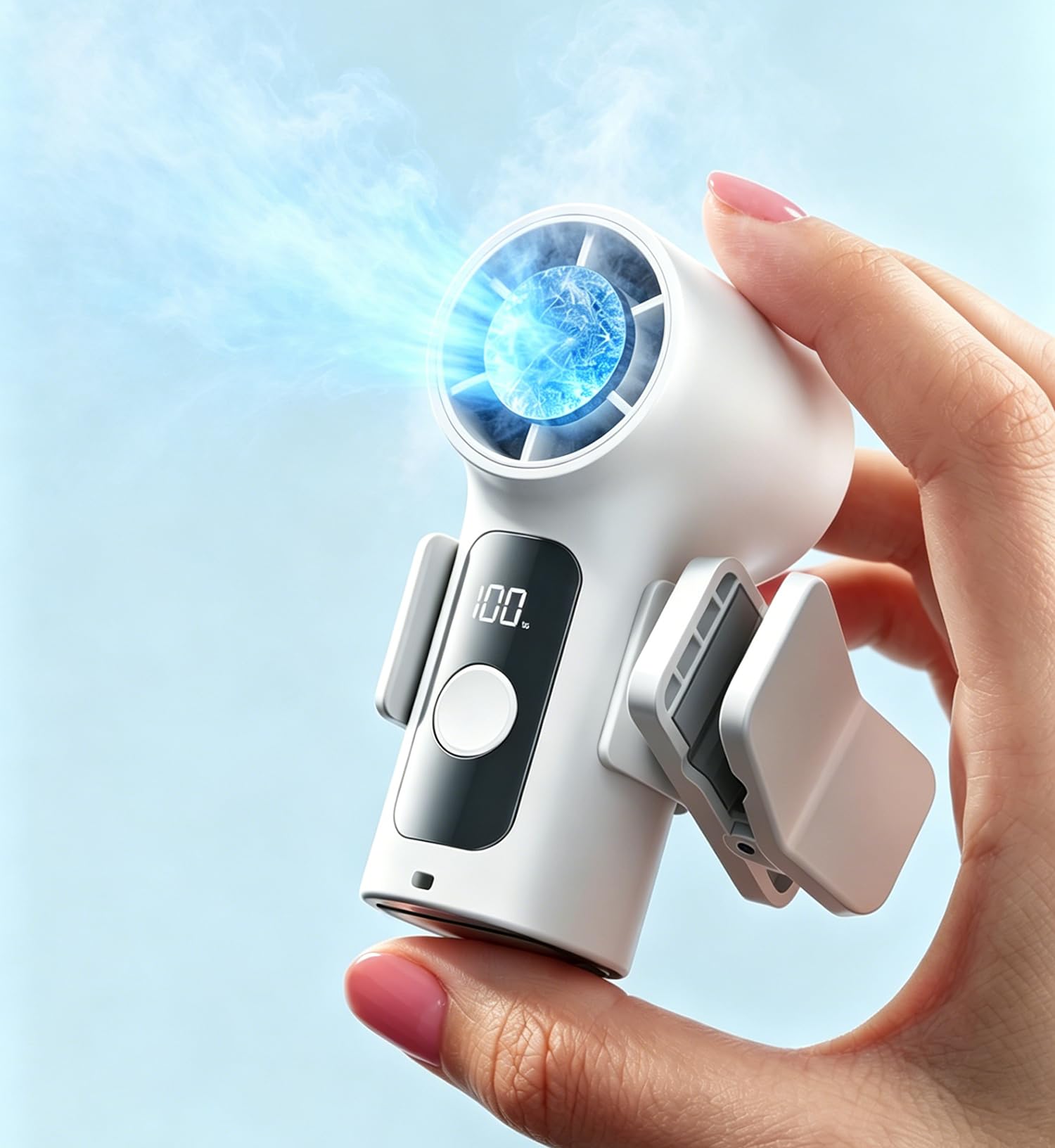 Portable Handheld Mini Fan with Ice Cooling Plate, Personal Clip On Turbo Fan Rechargeable, 18000 RPM 6 Speeds, 360° Detachable Clip, Pocket AC Fans Blow Cold Air for Beach Car Stroller Travel Makeup