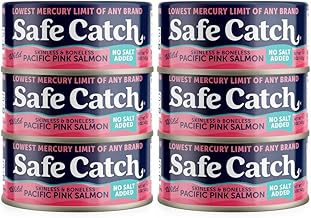 Safe Catch Wild Pacific Pink Salmon Canned Wild-Caught No Salt Added Skinless Boneless Salmon Fish Mercury Tested Kosher, 6 Pack Can Salmon 5oz