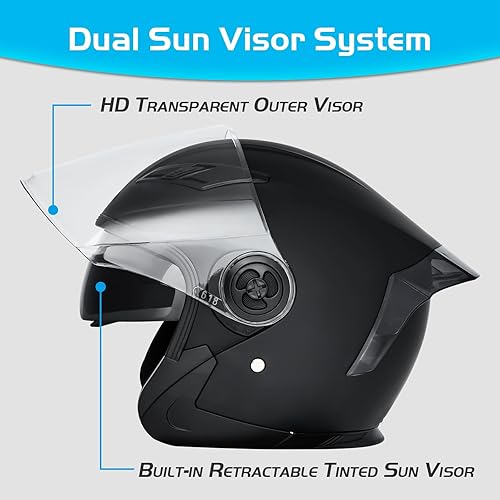 Miniatura 6 de Casco de motocicleta con cara abierta SanQing, 34, para adultos, con media cara, para moto-scooter, motorista, hombres y mujeres, aprobado por el DOT