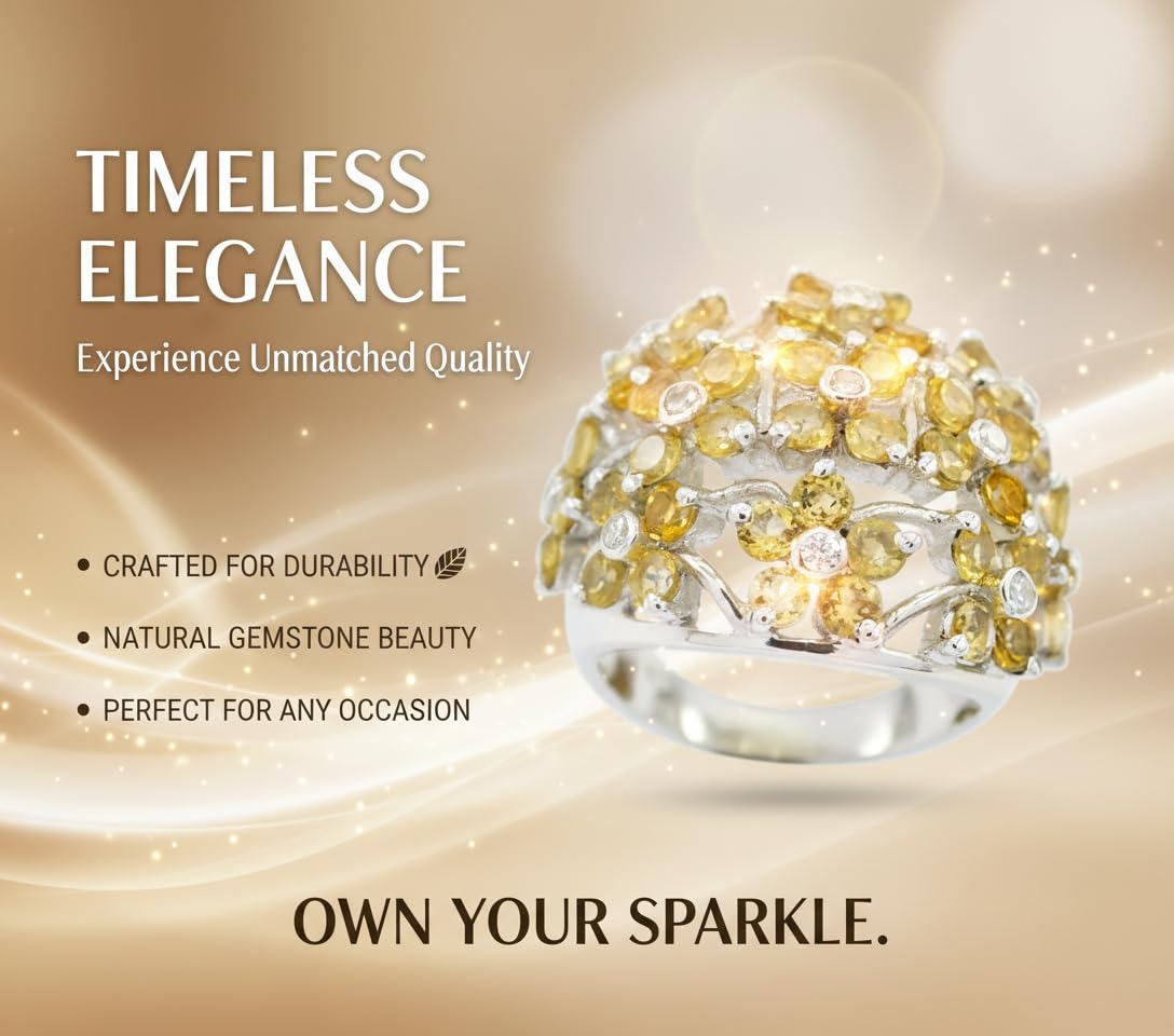 55Carat Plata de Ley 925 Redonda Yellow Citrina Natural