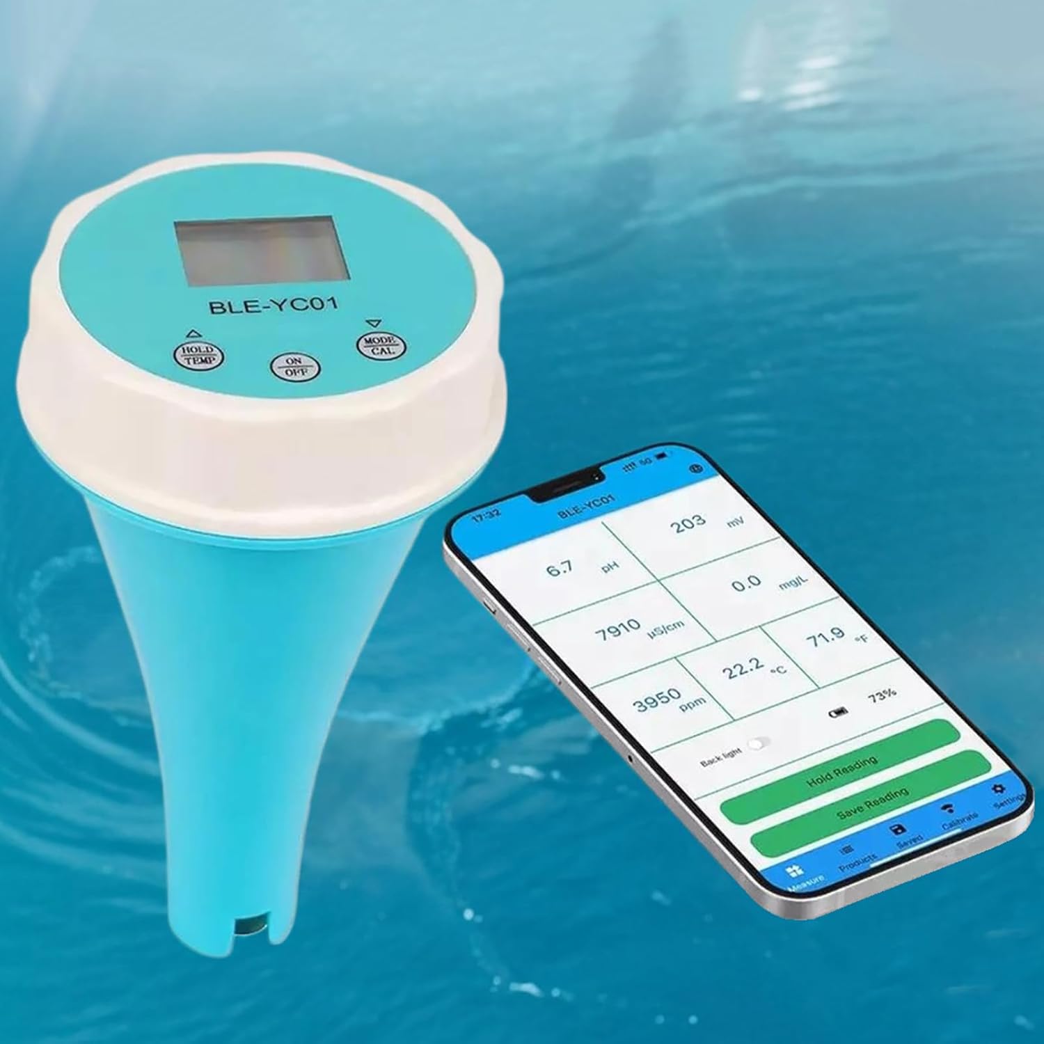 Tester jakości wody Bluetooth 6 w 1 PH CL EC TDS ORP Temperatura, WiFi pływający termometr do basenu i akwarium