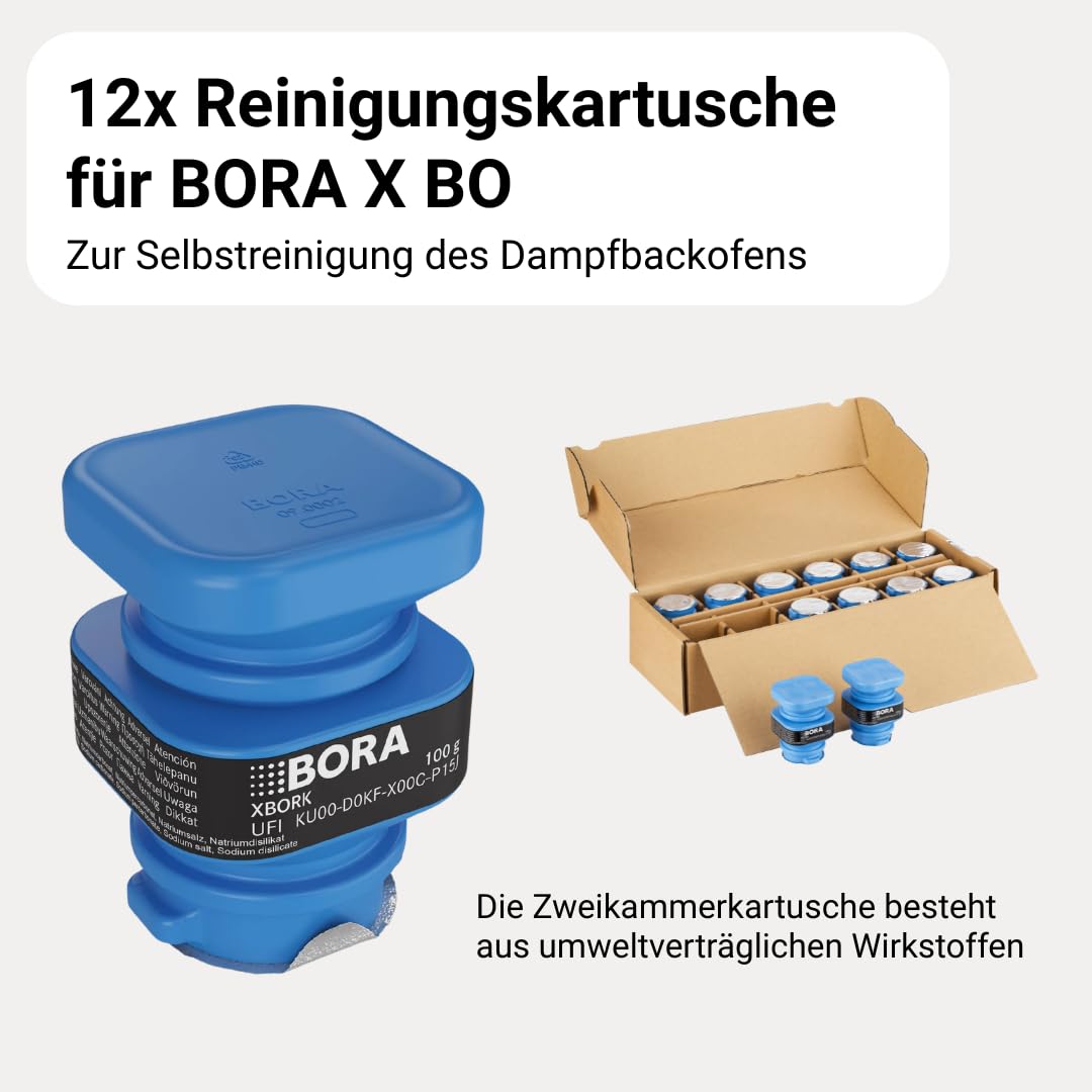 BORA 12 x Reinigungskartusche für BORA X BO Dampfbackofen, Selbstreinigung, Zweikammerkartuschen, Reiniger Zubehör, XBORK/12