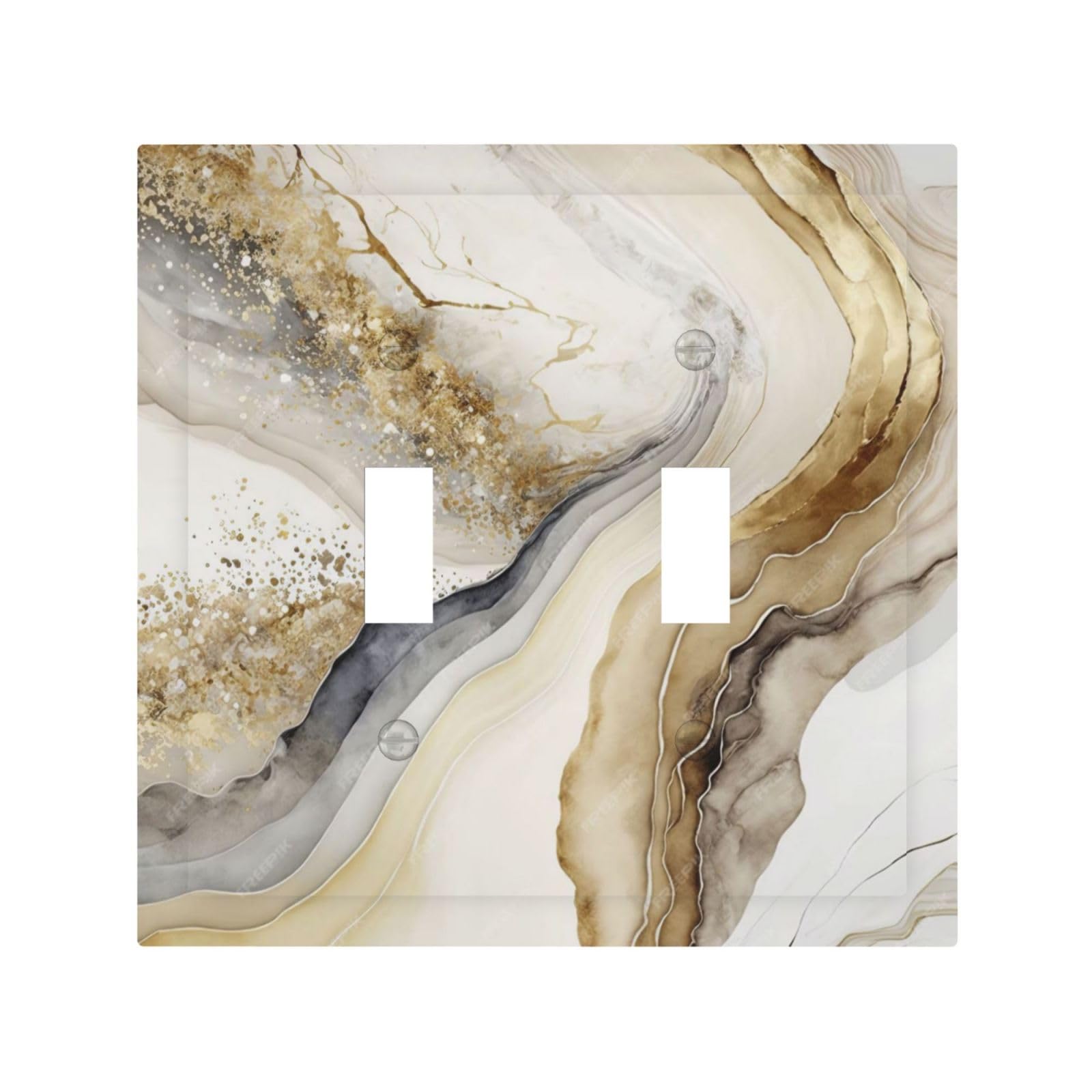 White Gold Marble 2 Gang Double Toggle Decorative Light Switch Cover Electrical Wall Plates Receptacle Switchplate Faceplates for Bathroom Bedroom