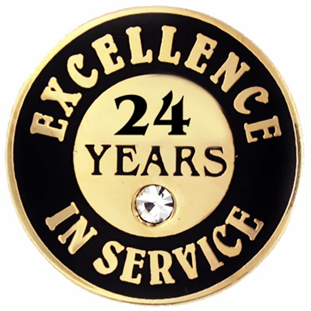 PinMart Gold Color Plated Excellence in Service Year Award Lapel Pin – Metal Enamel Workplace Reward Pin w/Rhinestone – 1-60 Years Pins for Long Standing Employees