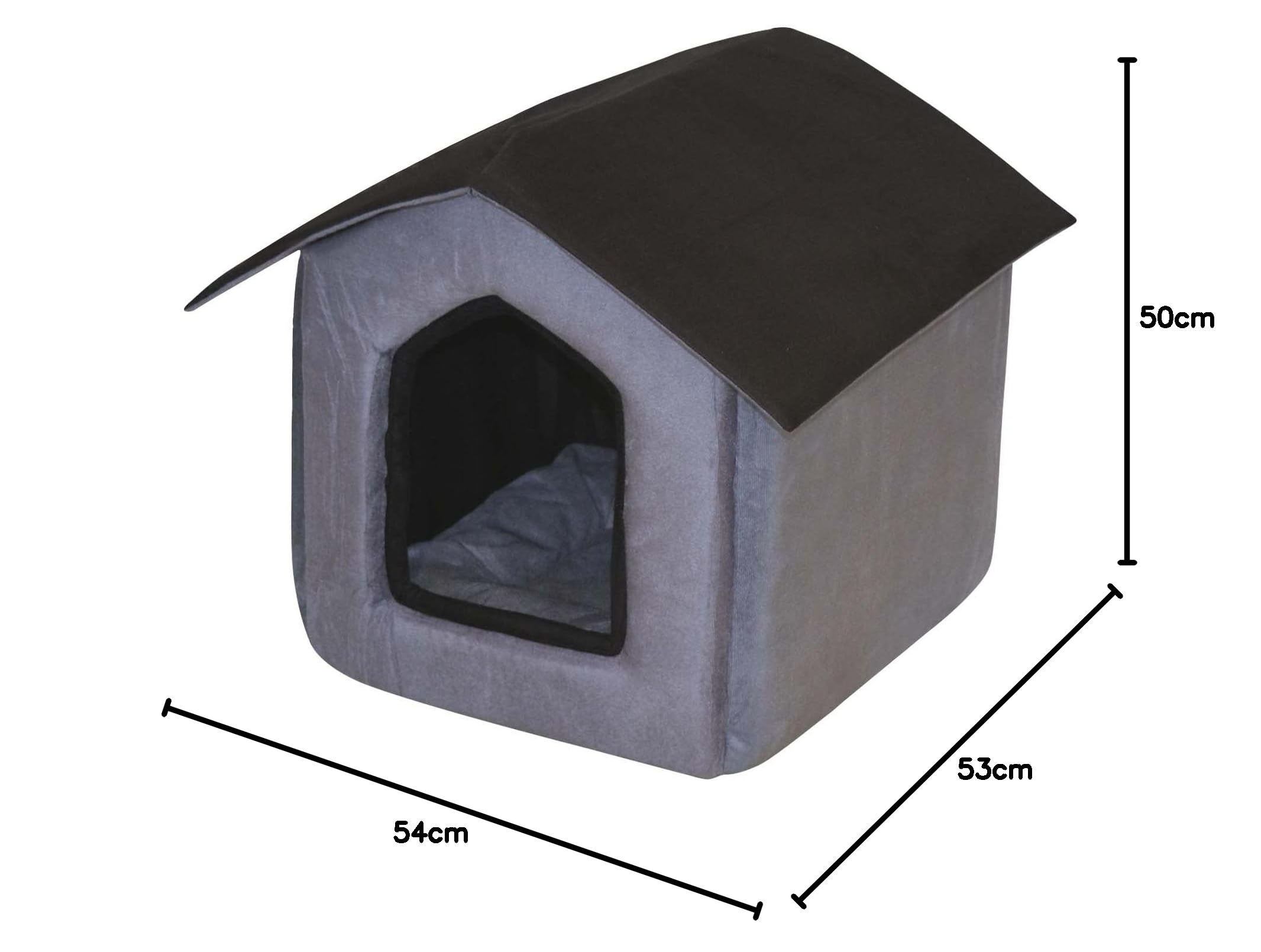 Mellifluous Toy Breed Dogs and Cat Foldable House/Hut Length 50 cm Width 54 cm Height 53 cm (L, Grey-Black)