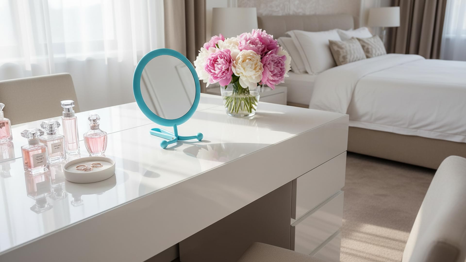 SVS ONLINE Colorful Rural Style PP Creative Water Ripples Desktop Makeup Mirror Decoration Mirror (Blue) 3