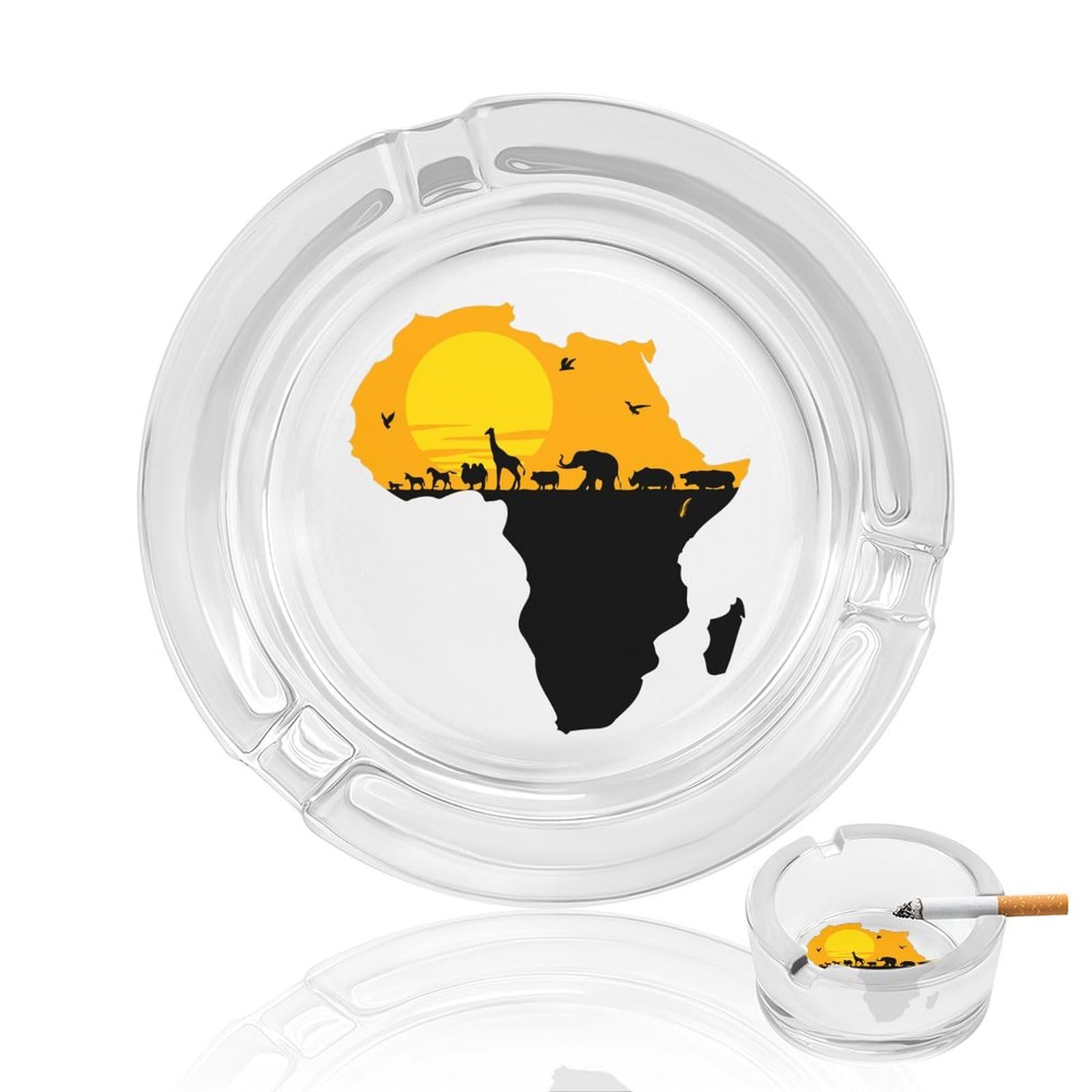 Nclqvjxzkhw Style African Map With Wild Animals Glass Ashtray Round Ash Tray Smoking Trays For Home Garden Outdoor