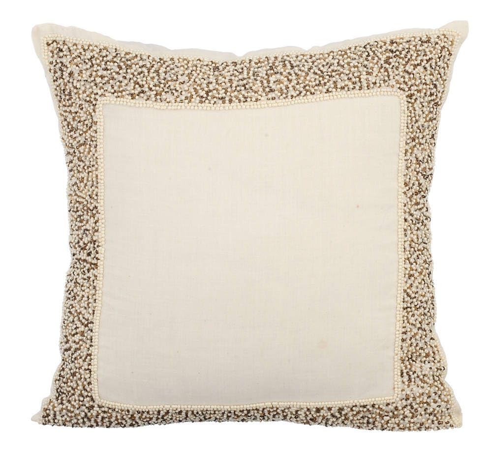 The HomeCentric Decorative Cushion Covers Pack of 2, 60x60 cm (24"x24") Ivory, Cotton Throw Cushion Covers, Cushion Covers, Border Pillowcase, Modern Pillow Cases - Pearl Glitter — image 1