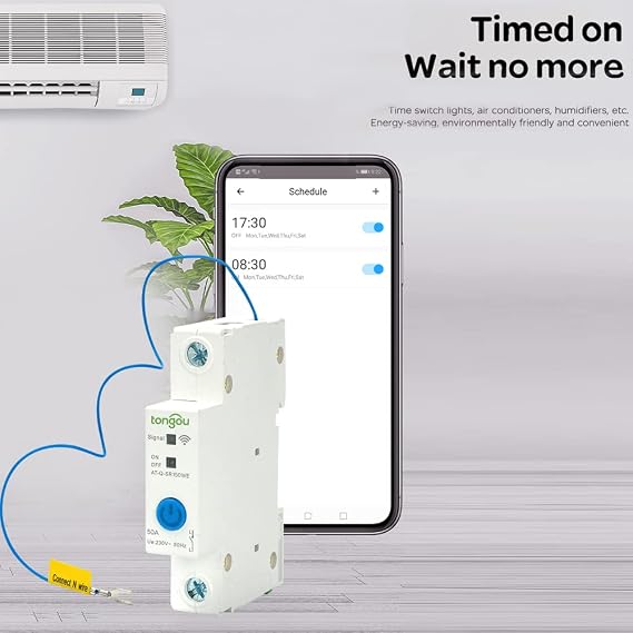 WIFI Intelligent Circuit Breaker 1P DIN Rail Switch Ewelink APP Control Compatible with Alexa and Google Assitant Voice Control for Home Automation