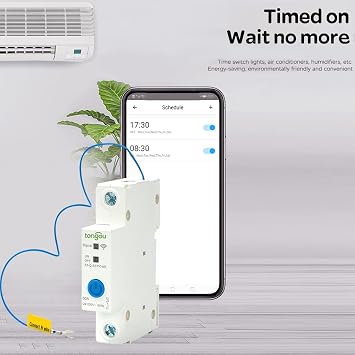 WIFI Intelligent Circuit Breaker 1P DIN Rail Switch Ewelink APP Control Compatible with Alexa and Google Assitant Voice Control for Home Automation