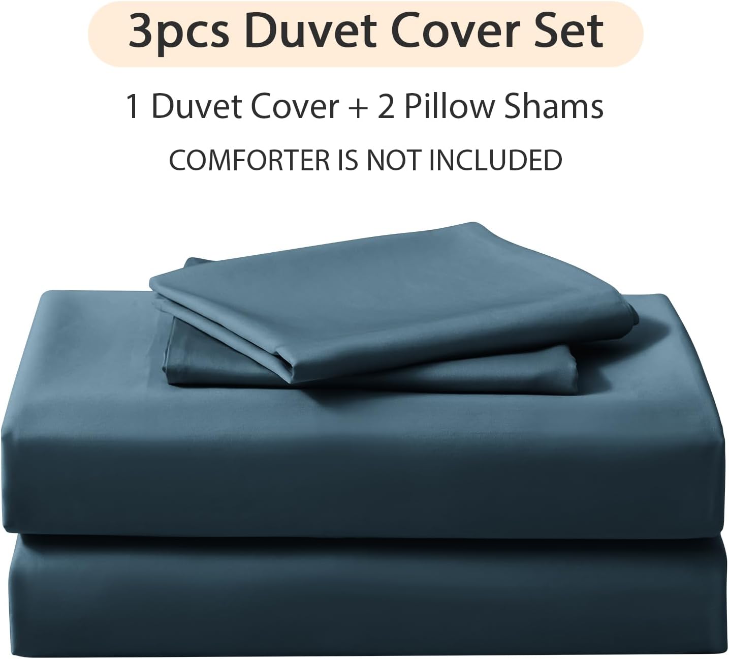 PURE ERA Duvet Cover Set 800 Thread Count Long Staple Cotton Sateen Silky Soft Luxurious Smooth 3 Piece Set Solid Dark Blue King - Image 8