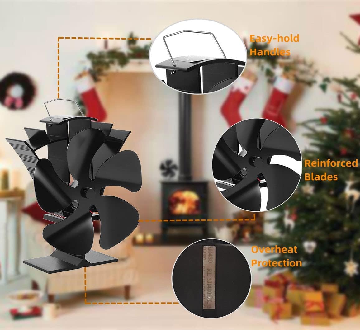 Lot de 2 ventilateurs de poêle à bois, 5 pales, ventilateur à bois, ventilateur de cheminée silencieux et économique, accessoires de brûleur à bois, pour poêle à bois