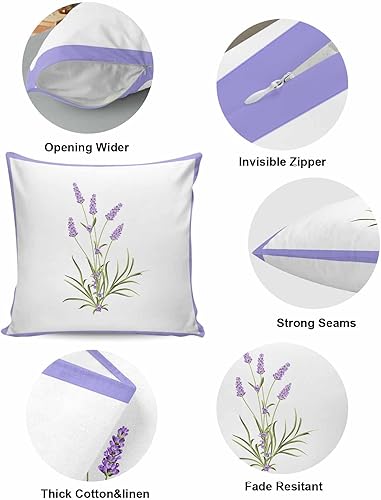 Miniatura 5 de Paquete de 2 fundas de almohada decorativas para sofá, diseño floral lavanda de 18 x 18 pulgadas, fundas de almohada de algodón de felpa para