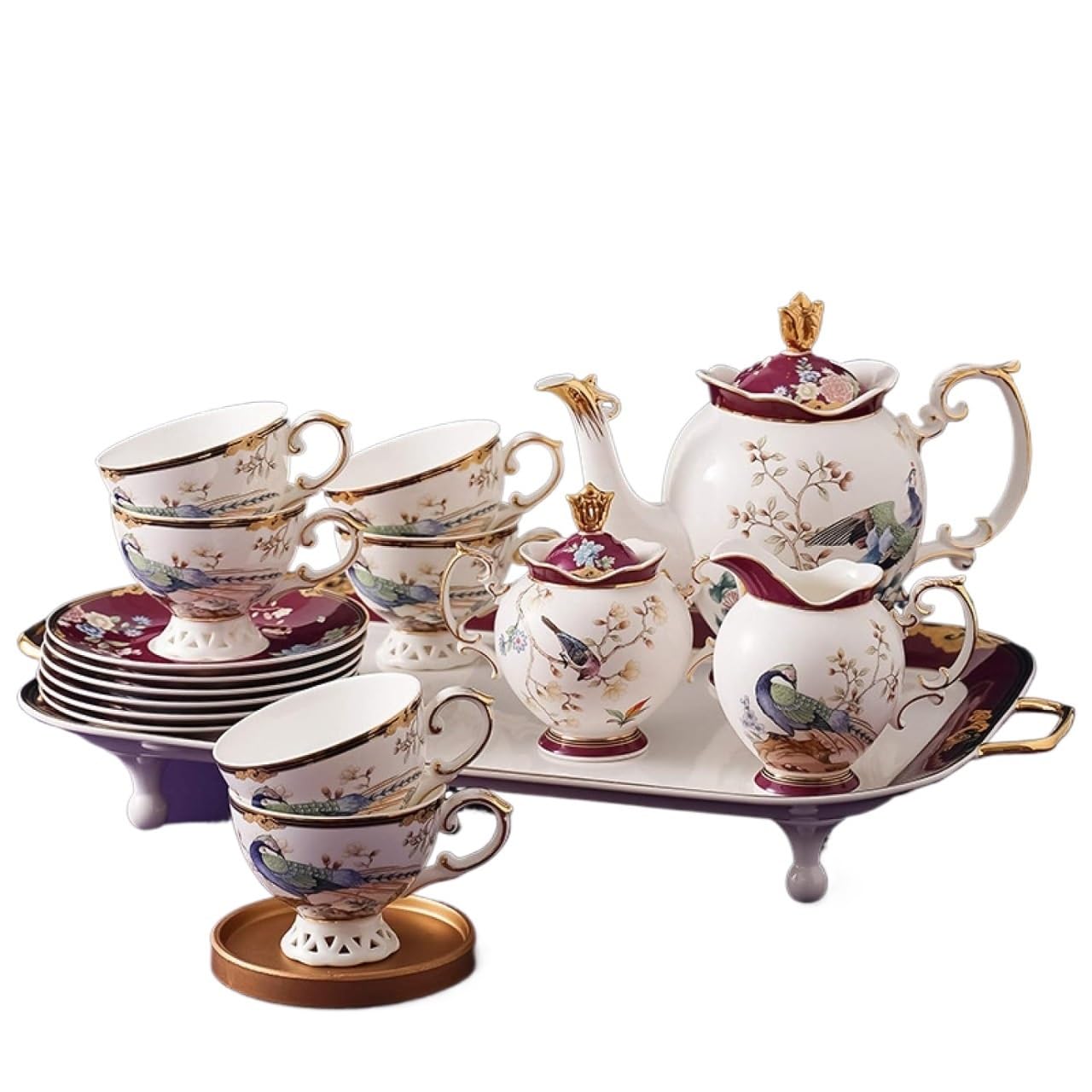 Sjdopulse B Teapot Set Ceramic,Afternoon Tea Set 16 Pieces Tea Cup And Saucer Set, Tea Sets For Adults, Porcelain Tea Set High Grade One China Coffee Cup Sets Wedding Gift (B)