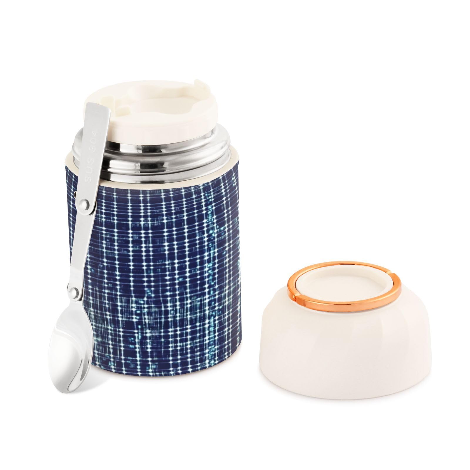 Termo para comida de acero inoxidable con cuchara plegable y tapa hermética a prueba de fugas