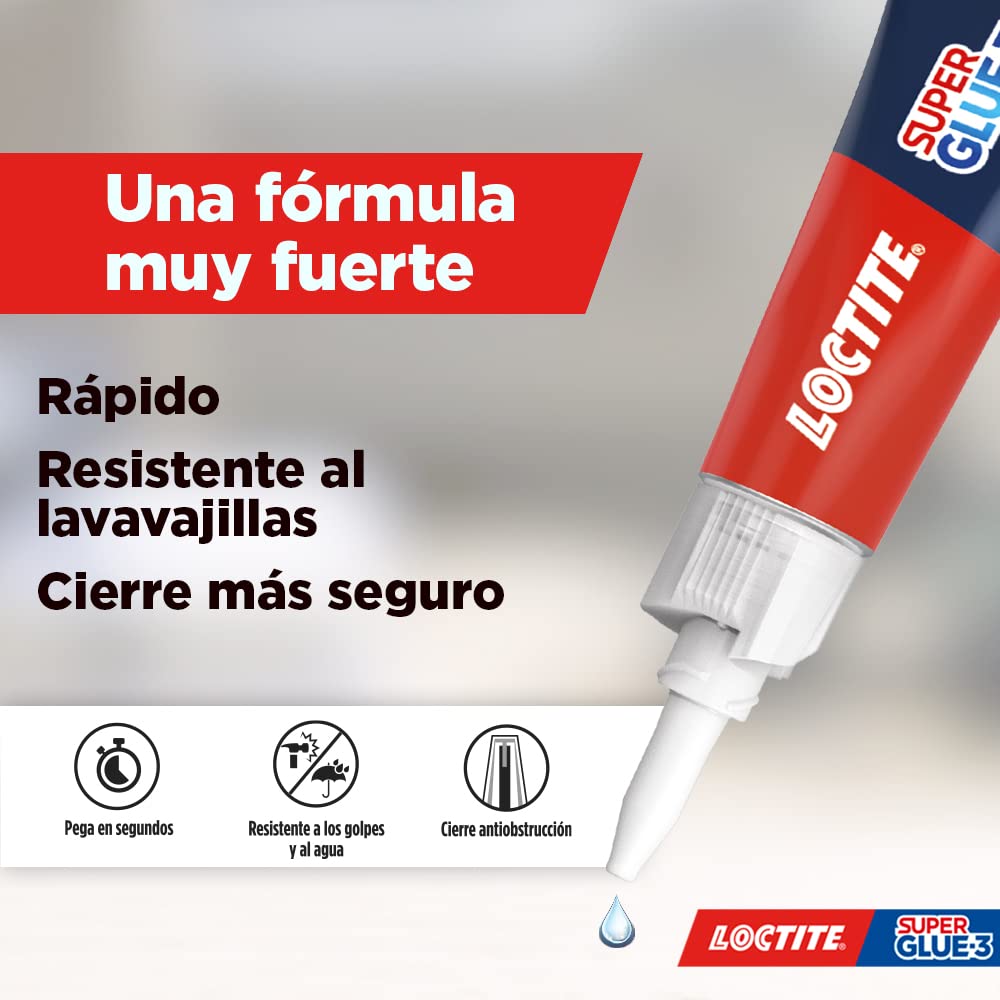 Pack de 10 unidades Loctite Super Glue-3 Original. Pegamento Universal Multimaterial y Triple Resistencia, Adhesivo transparente. Pegamento de Cianocrilato Instantáneo