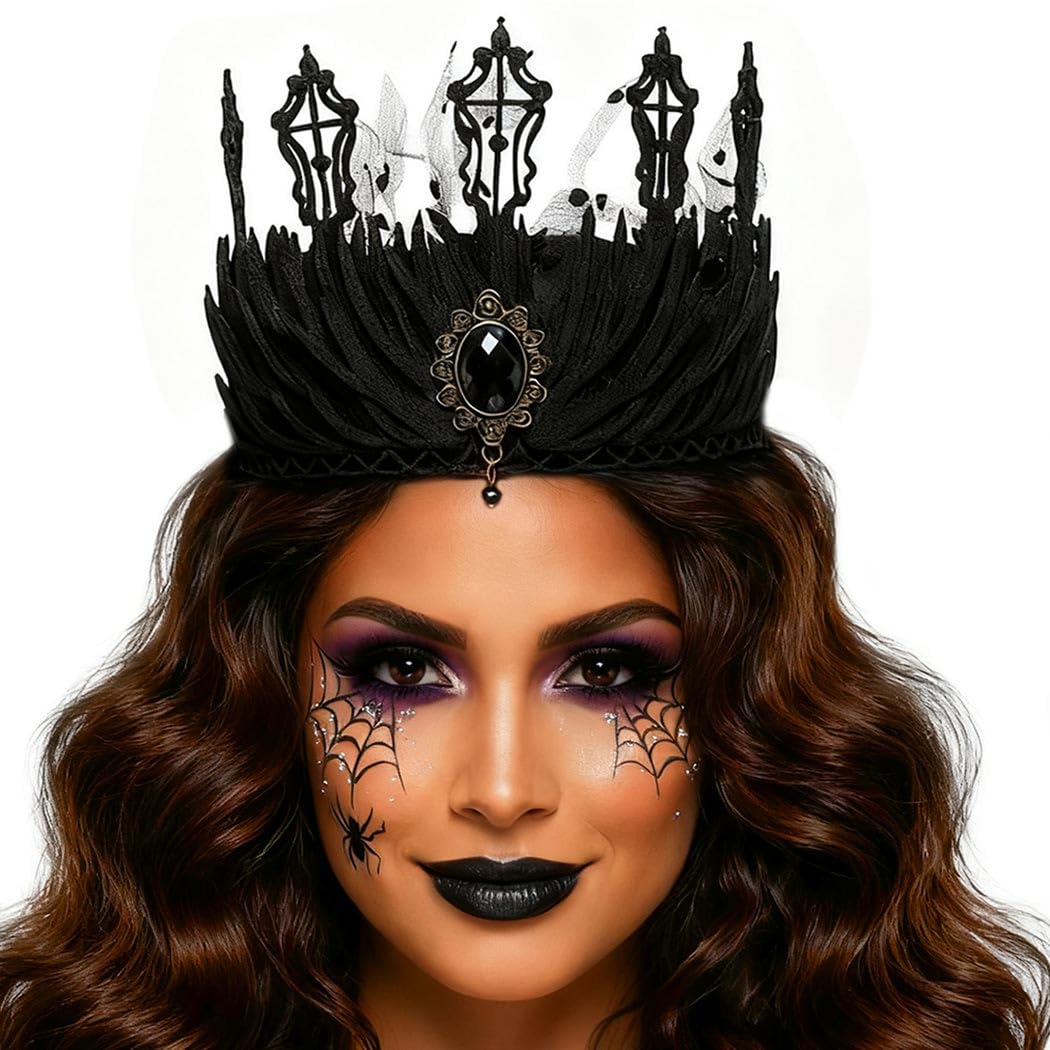 Zoestar Black Gothic Headband Baroque Vintage Crown Headbands Crystal Headpiece Halloween Hair Accessories for Women