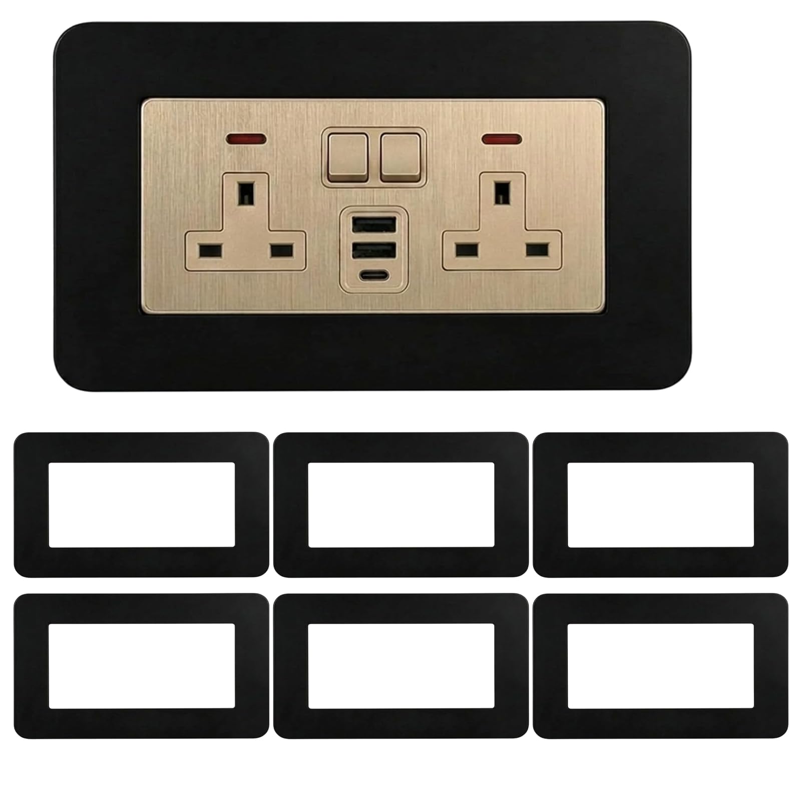6PCS Double Socket Surround for Double Light Switches Black