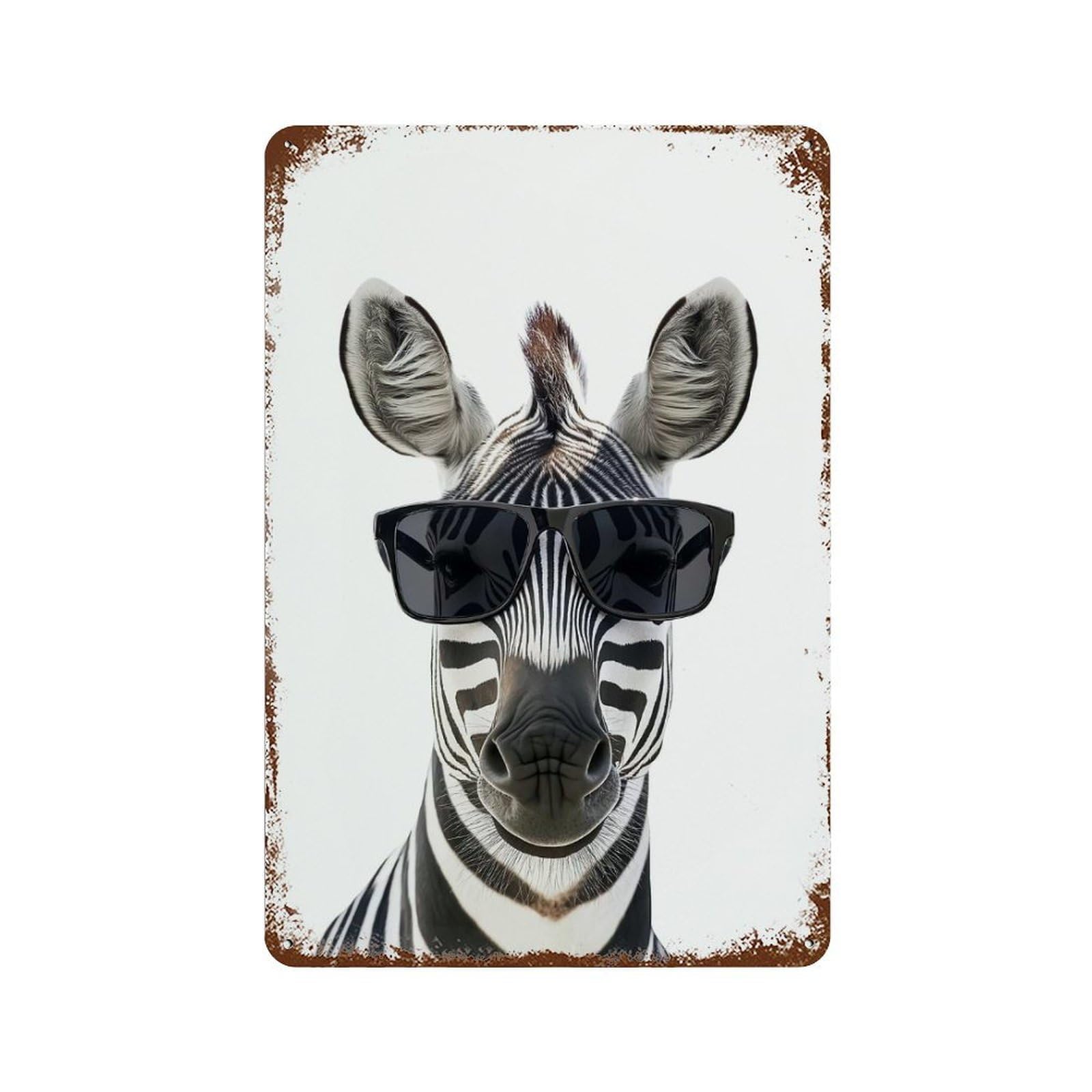 Garage Style Cool Zebra with Sunglasses Rusty Metal Tin Sign 11.8"x7.9", Novelty Wall Decor for Bar And Workshop