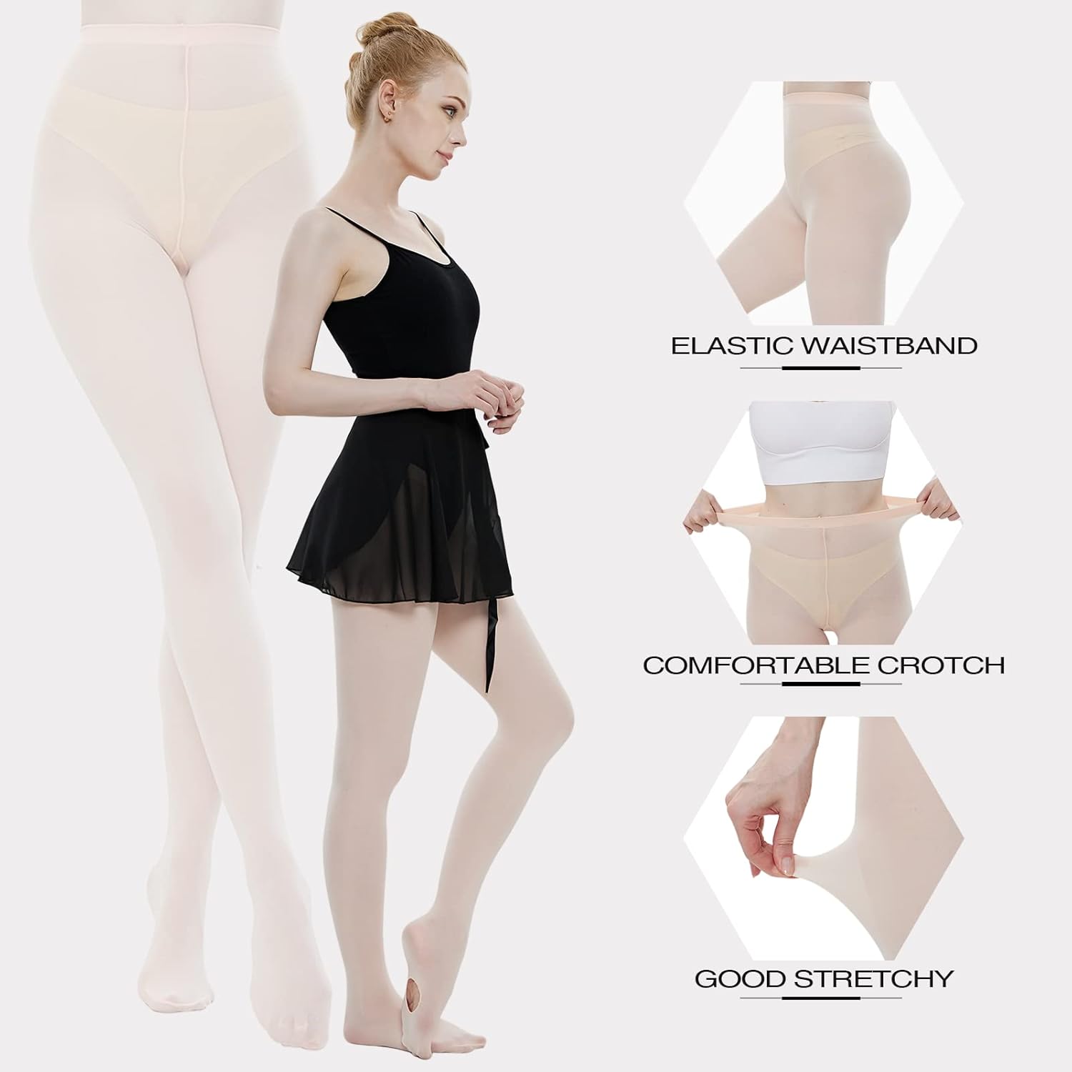 MANZI Dance Tights for Women Solid Color Ballet Tights Comfortable Convertible Opaque Tights Pack of 3 - Image 6