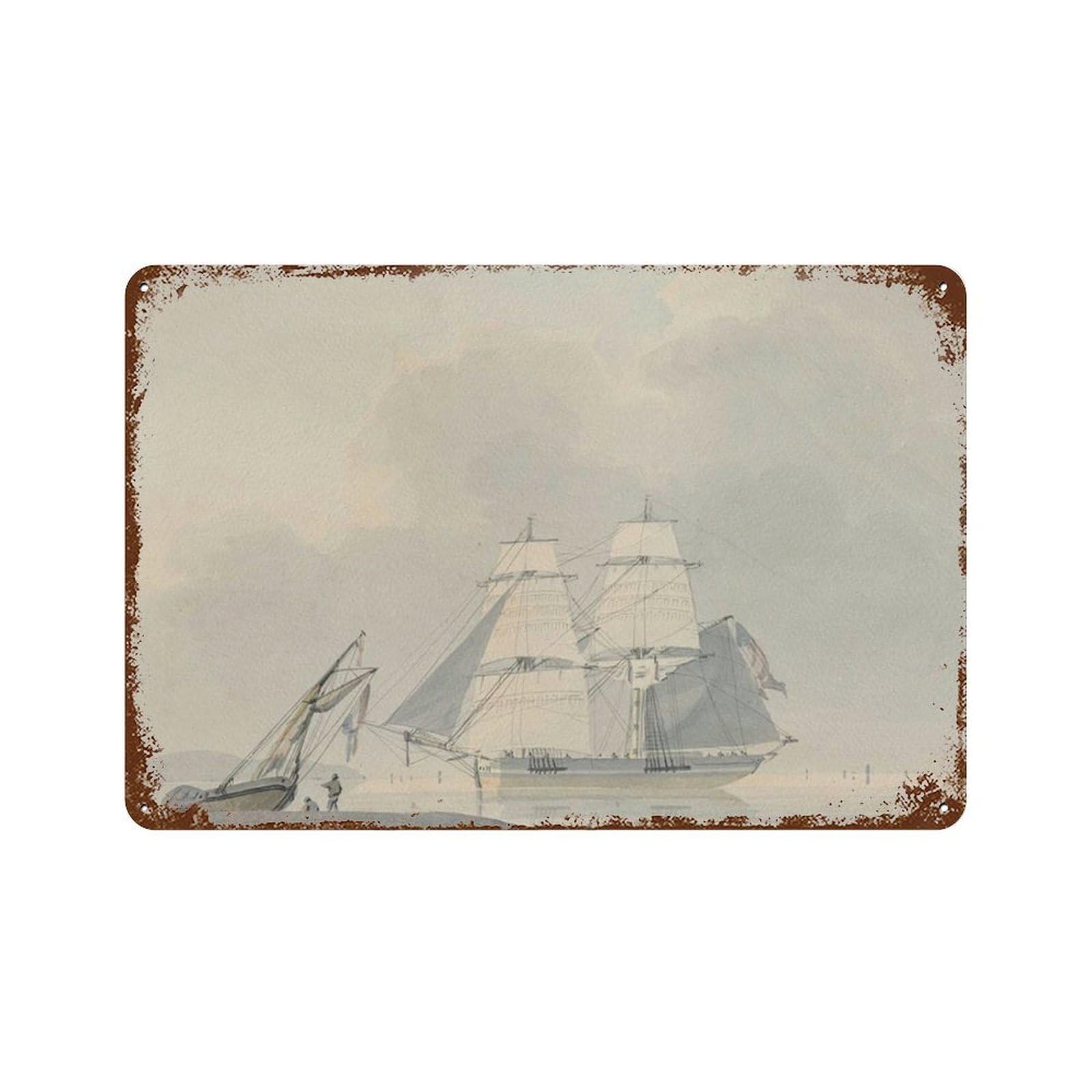xiaoxiaoshen Sailboat Watercolor, Coastal Painting, Vintage Wall Decor Art Metal Tin Poster Modern Home Decor Art Home Bar Shop Decorations Vintage Sign 20x30cm