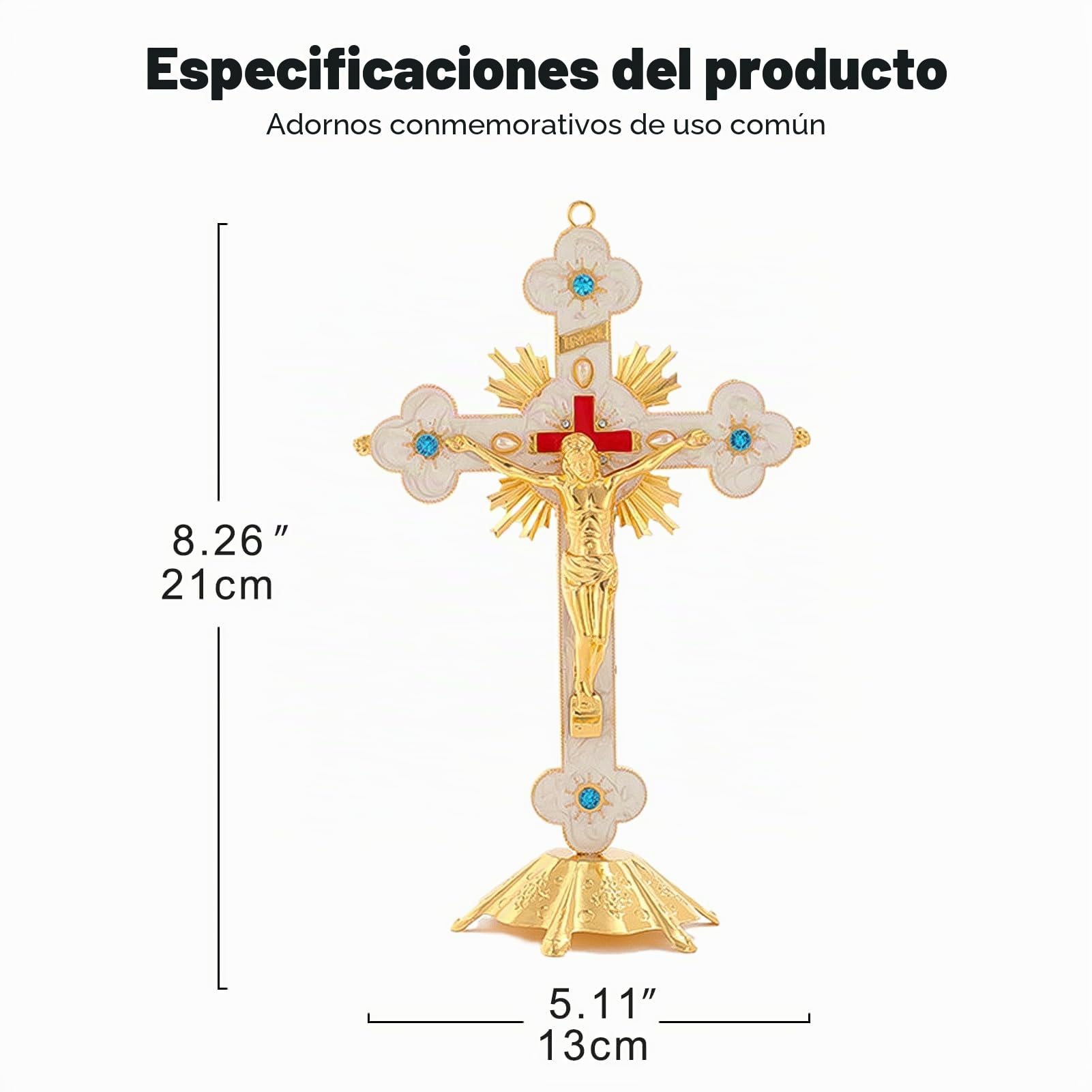 Syfunlv Figura de Estatua de Cruz, Cruz de Metal, crucifijo de Jesucristo, 13 x 8 x 21 cm, de pie con Base de aleación, crucifijo para decoración de Mesa, oraciones de Cristo