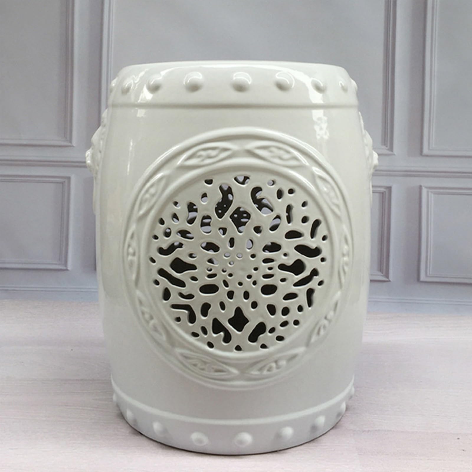 Selle jardin en forme de tambour décorative en céramique blanche haut de gamme