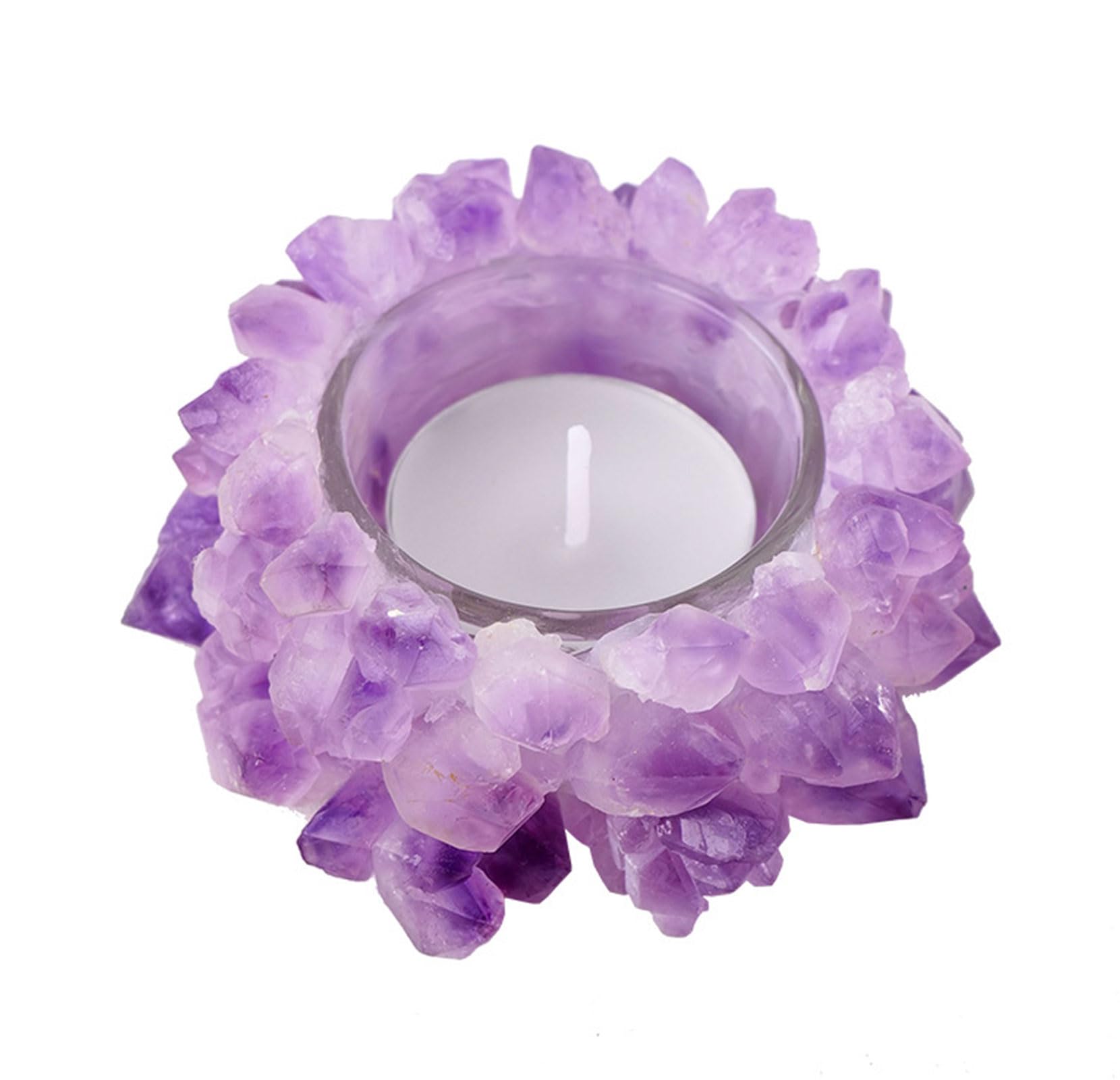 Amethyst Cluster, Candle Holder Quartz Crystal Votive Home Decor Stone Gemstone Stone