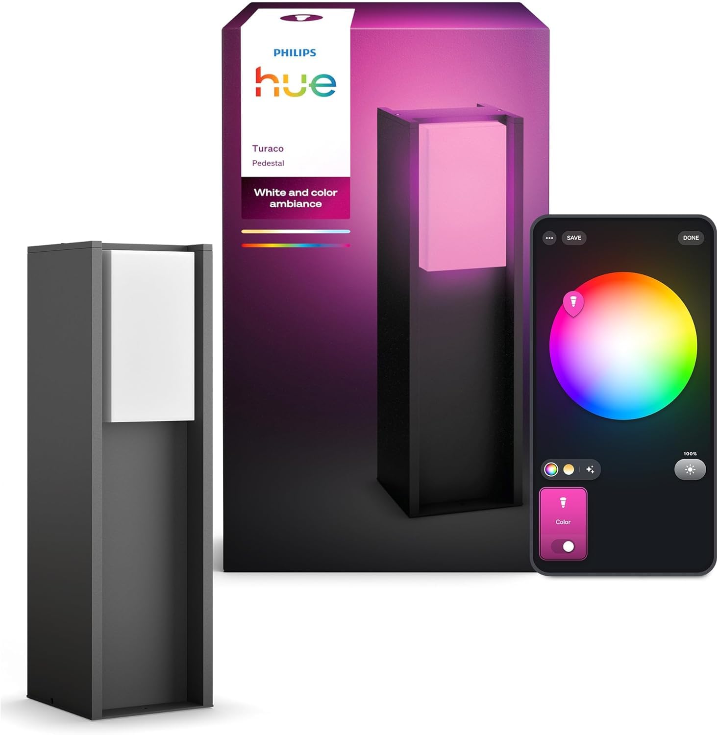 Philips Hue Turaco Palo da Terra per Esterni, Luce Smart Tunabel Bianca e Colori, Luminosità 1.100 lm, Lampadina A60 Inclusa, Regolabile, Resistente a Intemperie IP44, Compatibile con Matter, Zigbee