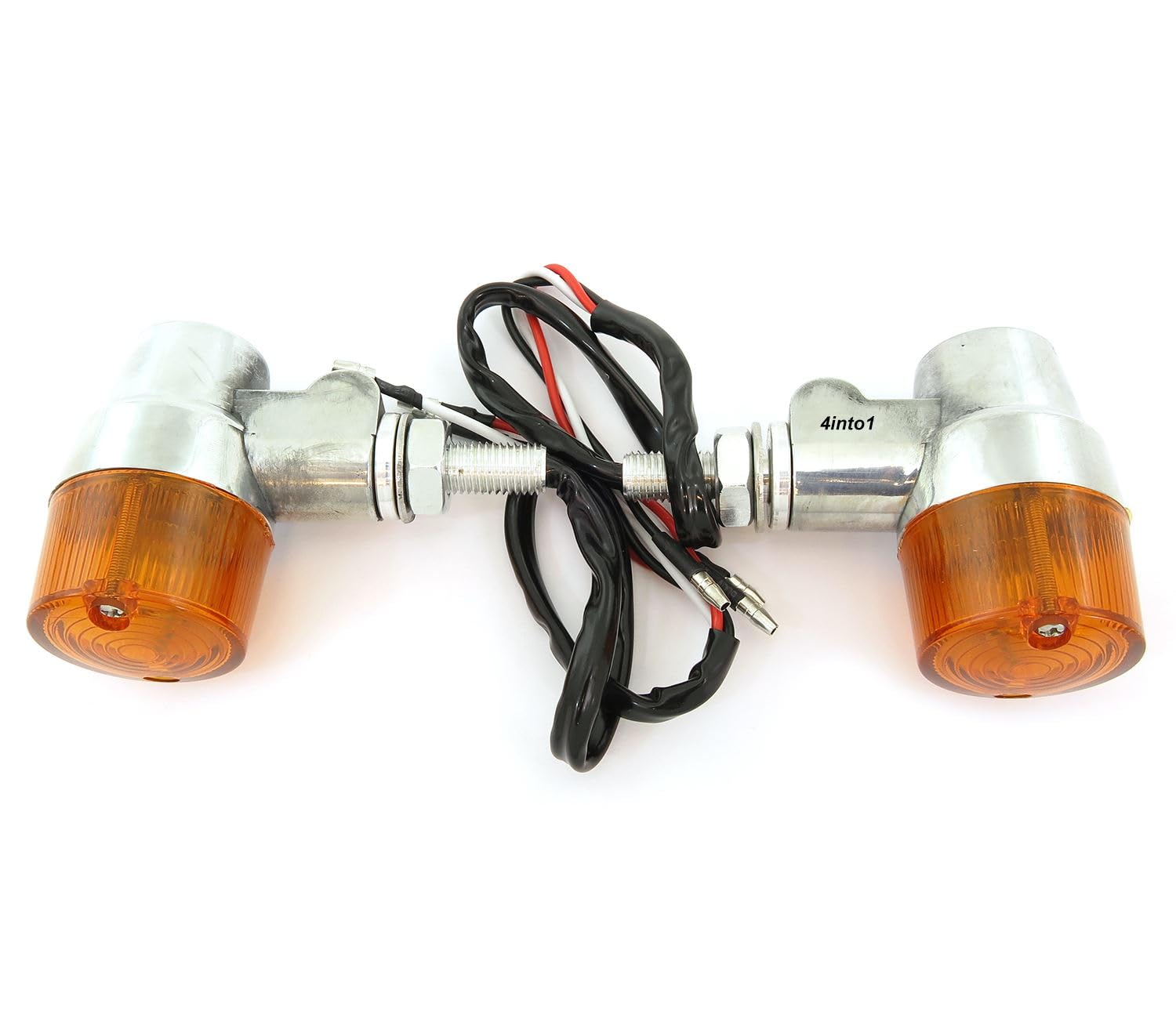 Universal Polished Aluminum Motorcycle Turn Signals - Amber Lens - Dual Filament