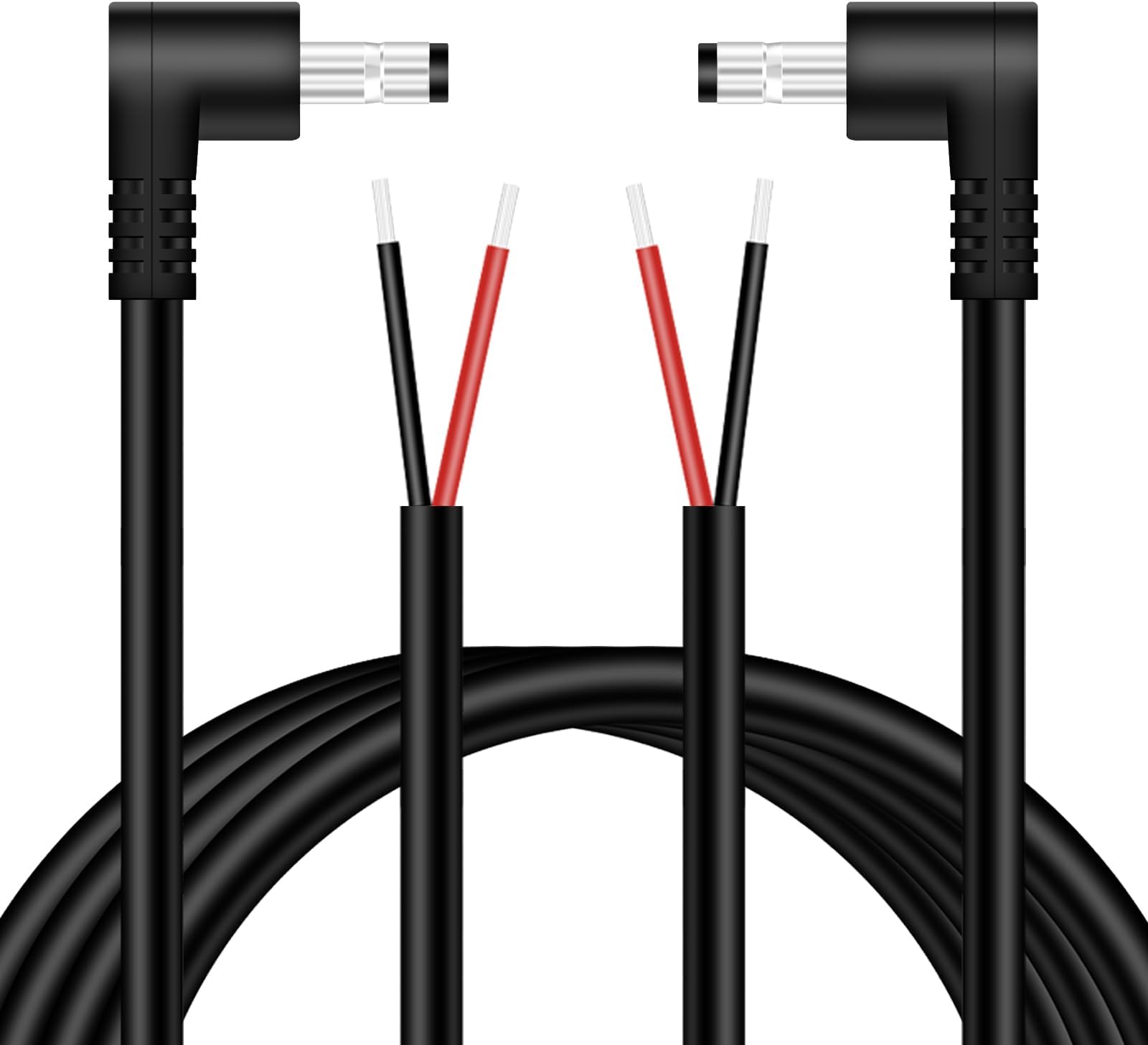16AWG 2-Pack DC Power Pigtail Cable, 5.5mm x 2.5mm Right Angle DC Barrel Male Plug Jack Connector to Bare Wire Power Supply Adapter Repair Cord for CCTV Surveillance Security Camera LED Strip, 6FT
