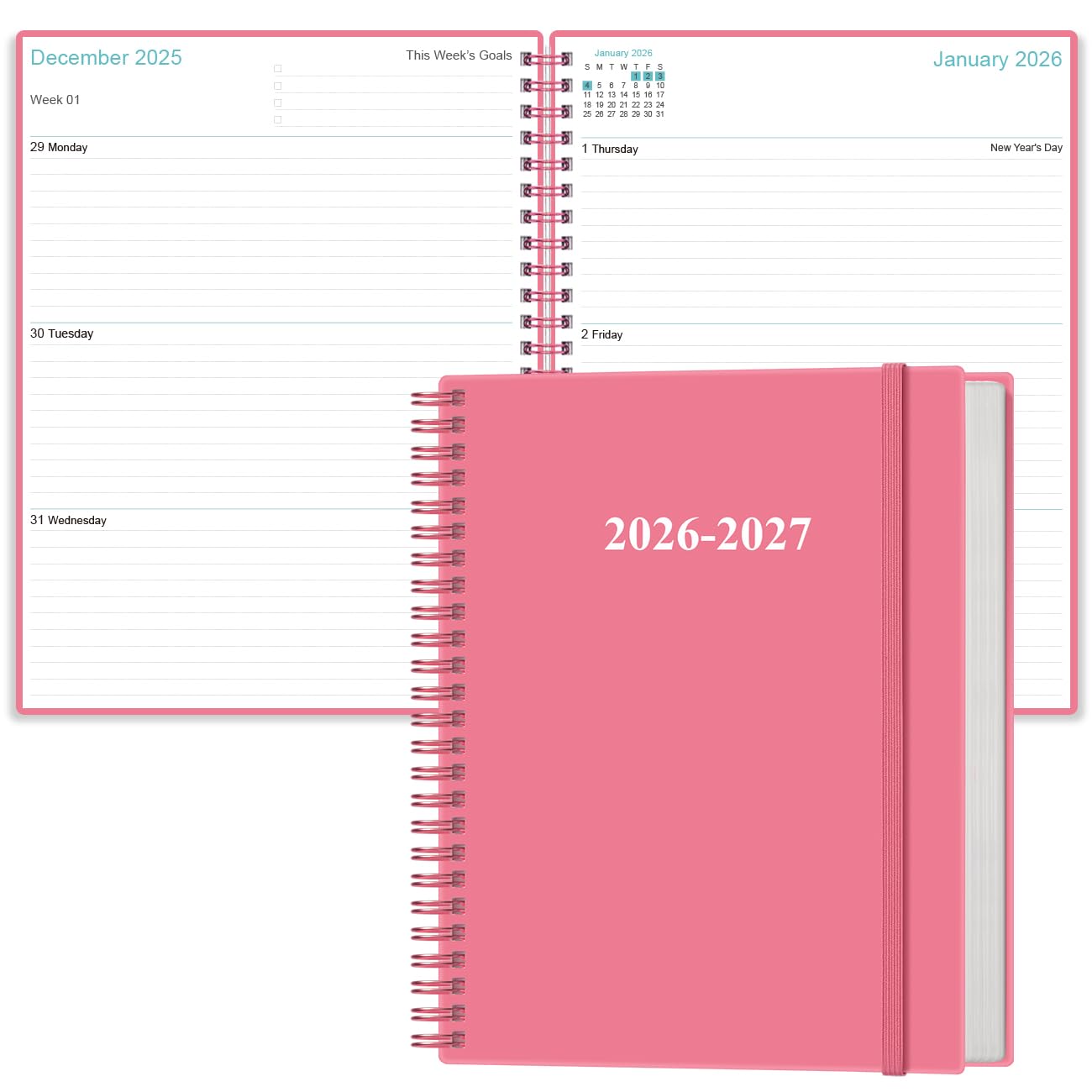 Photo 1 of **STOCK PHOTO FOR REFERENCE** 2025-2026 Planner - 18 Months Weekly & Monthly Planner from January 2026 - June 2027, Academic Planners 2026-2027 with Elastic Closure, Inner Pocket, 8.5" x 11", Pink
