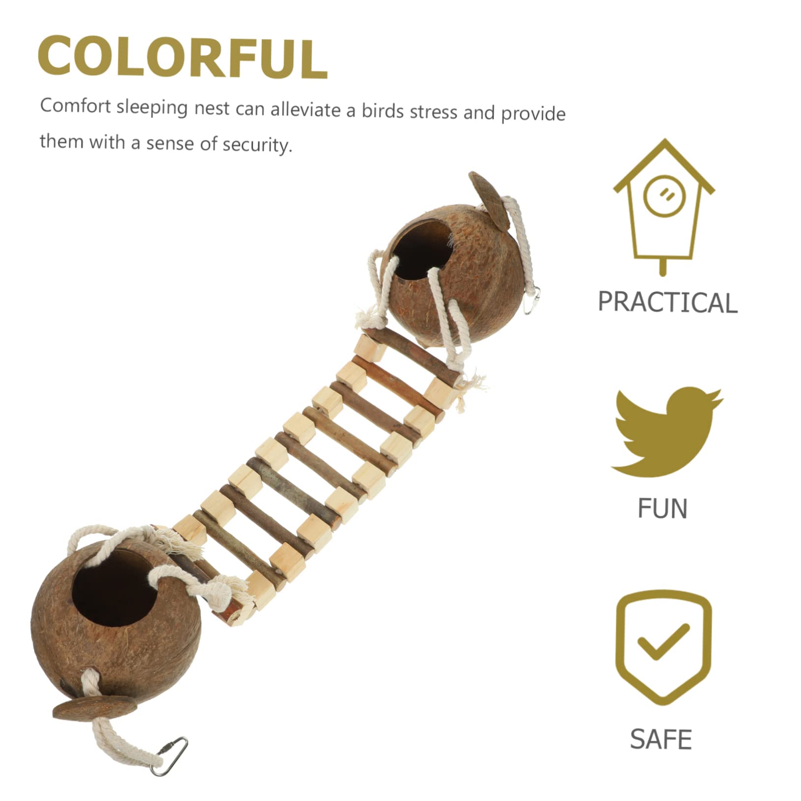 Casa Colgante para Pájaros Nido De Pájaro con Escalera Hecho De Cáscara Natural Tamaño Pequeño para Jaula De Cría Aves Mascotas Periquitos