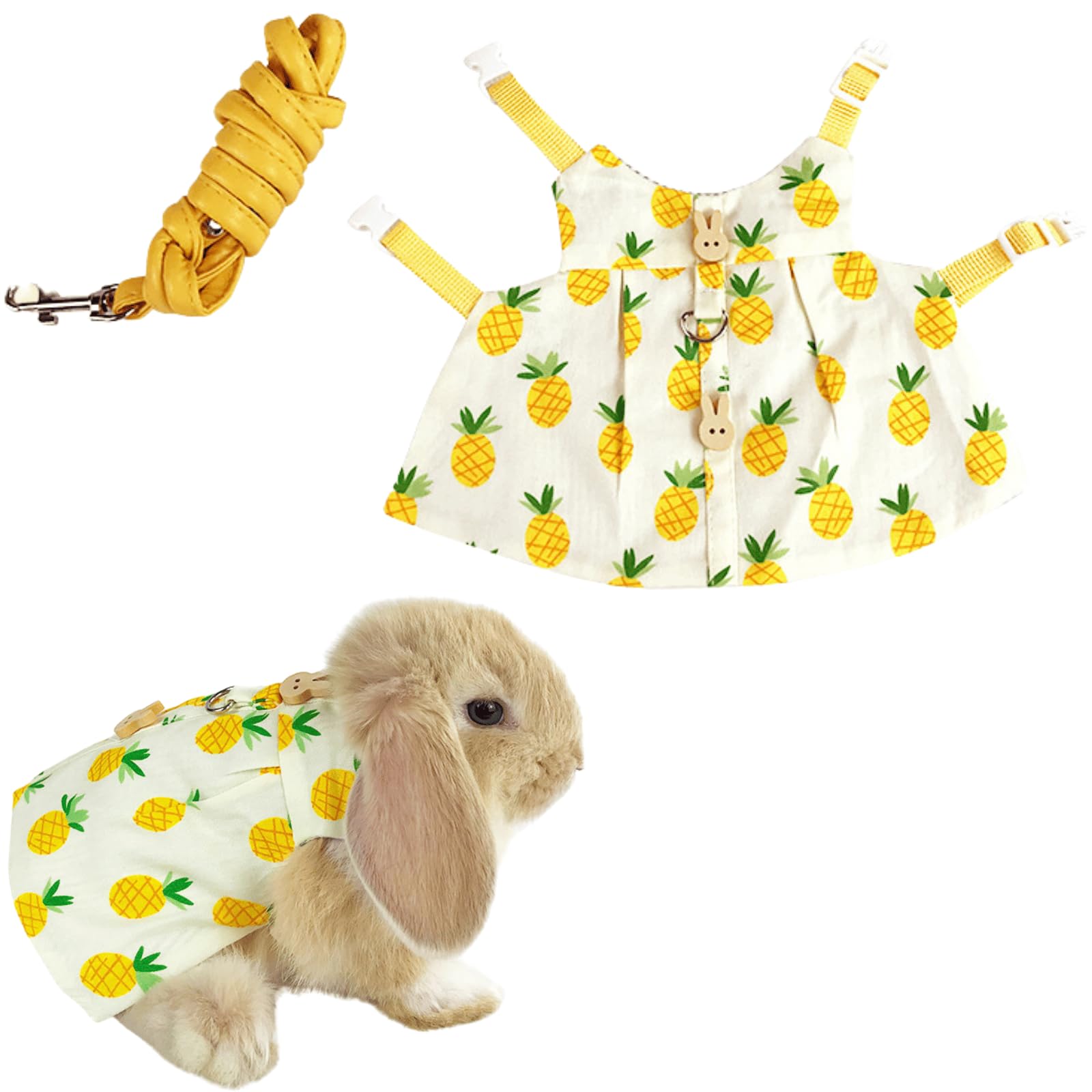 Cute Rabbit Leash and Harness Set, Bunny Rabbit Dress Clothes Walking Harness Vest Escape Proof Pet Supply for Rabbit Hedgehog Ferret Guinea Pig (