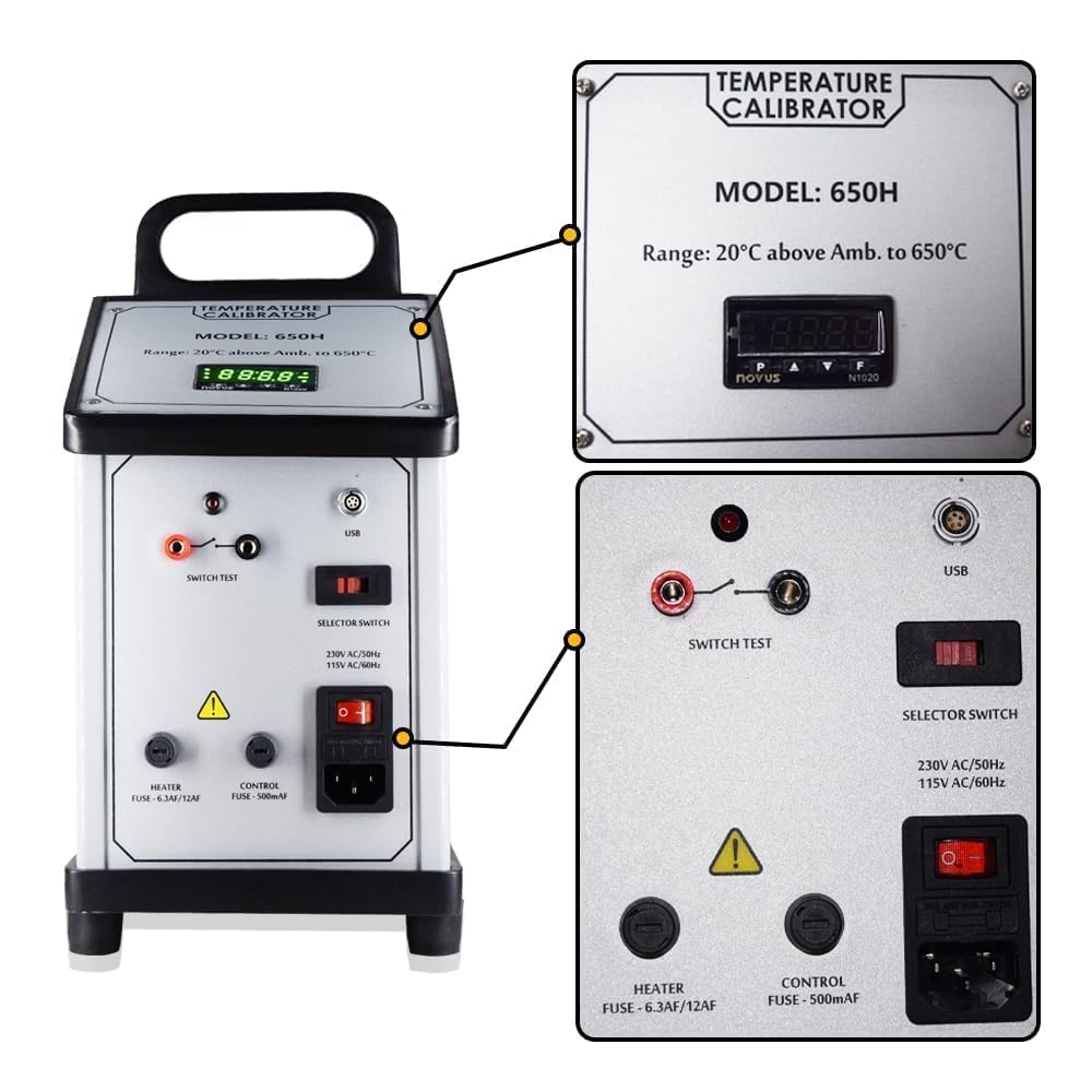 Calibrador de temperatura de bloque seco (rango: ambiente a 350 °C) con termopares (T, J, K, N, R, S) para laboratorios de calibración, divisiones farmacéuticas Modelo: AI-DBC-01