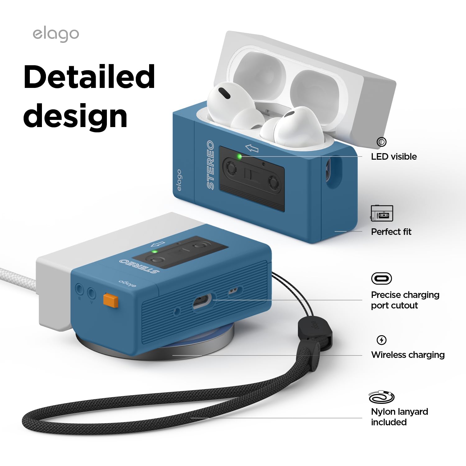 エラゴ　AirPods Pro2 ケース ストラップ付 カセットテープデザイン Amazon | 【elago】 AirPods Pro2 対応 ケース ストラップ 付 カセット