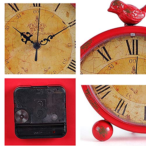 Königswerk Vintage Desk Clock, 8 Inches Silent Non-Ticking Battery Operated Metal Table Top Clock For Bedroom, Living Room, Office, Shelf Decor (Red Bird) #TOP4