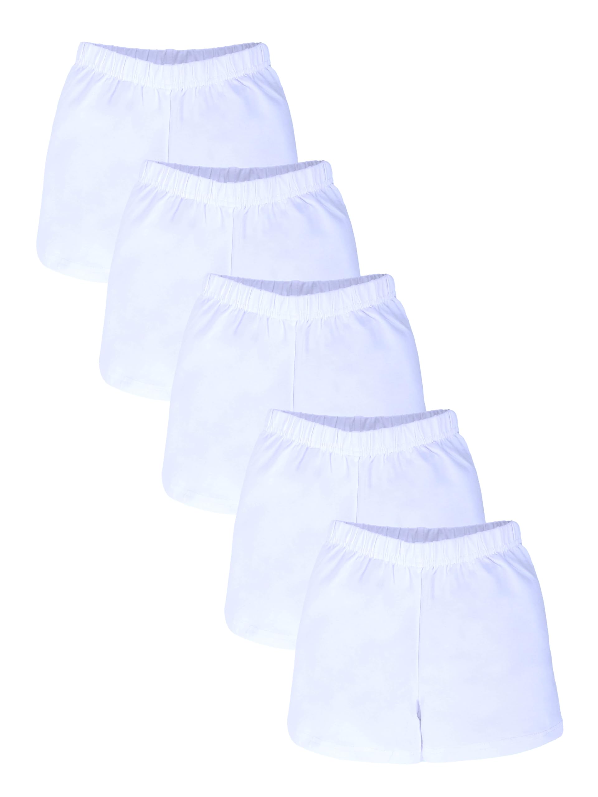 KiddoPanti Girls Cycling Shorts Pack of 5 | Soft & Stretchy Cotton Spandex | Comfortable Fit with Elastic Waistband | Solid Colors Half Tights for Girls Inners, White 1-8-10Y
