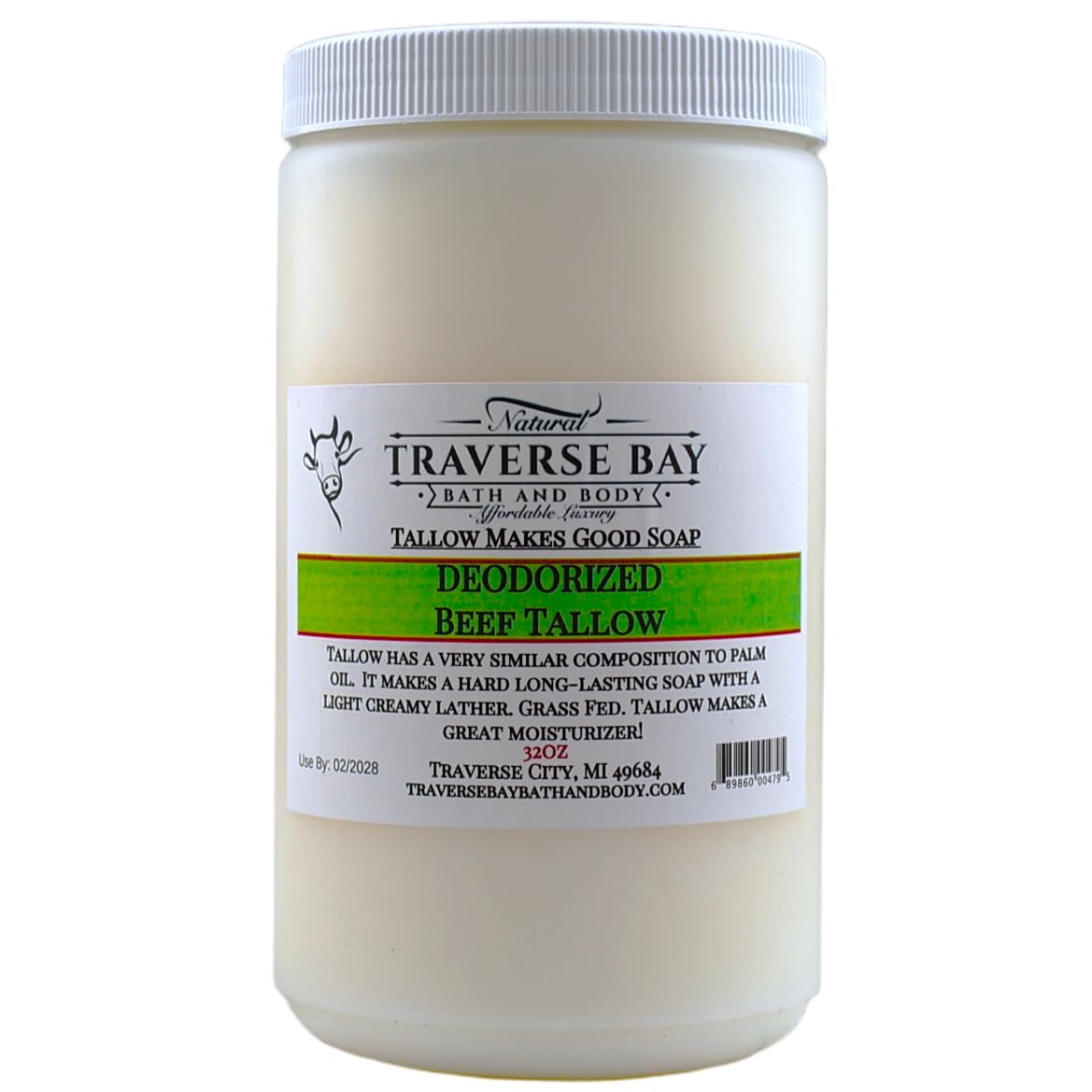 Traverse Bay Bath and Body BEEF TALLOW DEODORIZED Non Hydrogenated Soap making supplies. 32 FL Oz DIY projects.