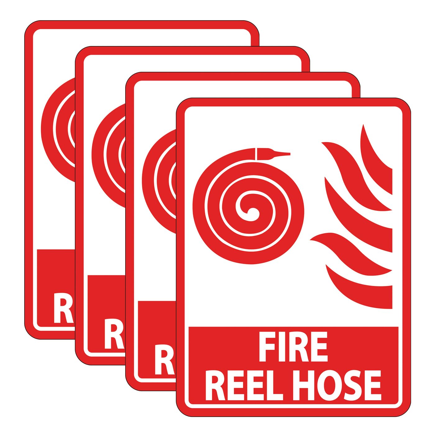 4 PCS Fire Reel Hose Sign - Self Adhesive Vinyl Sticker (200mm x 150mm)