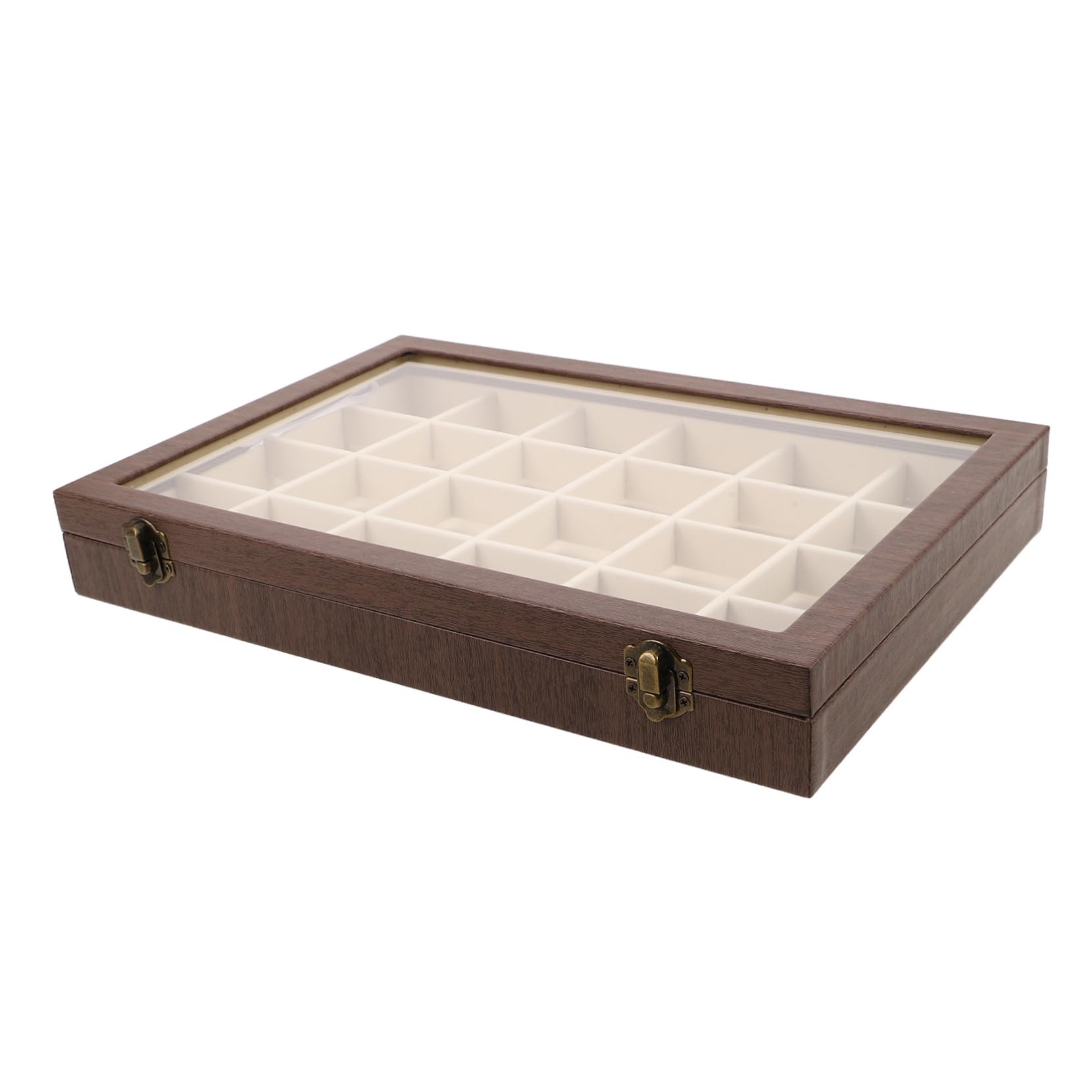 ERINGOGO Drewniane Pudełko Biżuterię z Przegródkami Vintage Organizer Kolczyki i Wisiorki z Przezroczystą Pokrywą Miękki Welurowy Wkład Przenośna Szkatułka Podróż