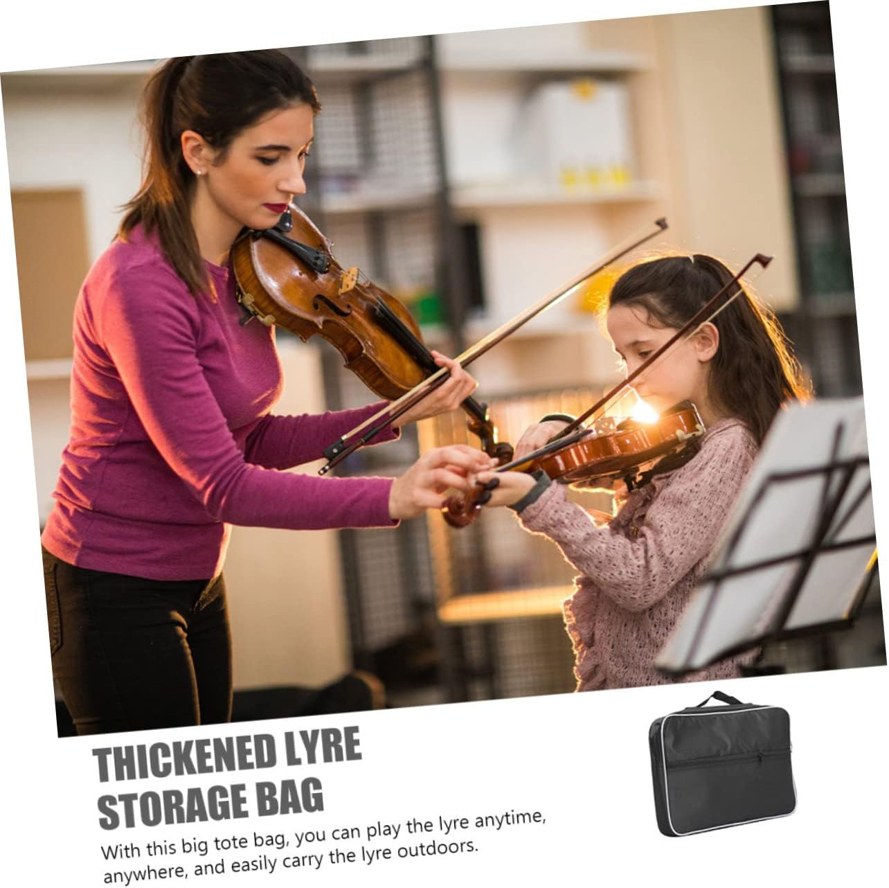 2pcs Lyre Bag Padded Storage Lightweight Music Instrument Accessory Pouch for Gig Suitcase