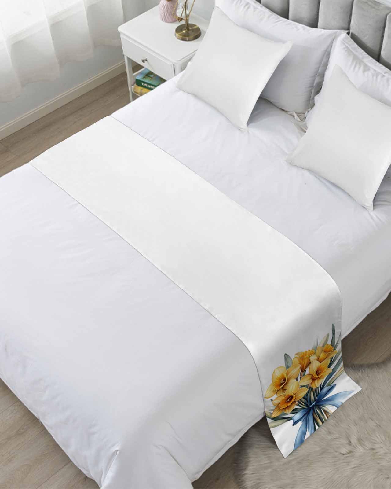 Spring Floral Bouquet Bed Runner for Cal. King Size, Yellow Botanical Garden Florals Bedspread Protector Slipcover Bed Scarf for Foot Runners & Scarves for Bedroom Hotel Wedding Room 94x20 Inches