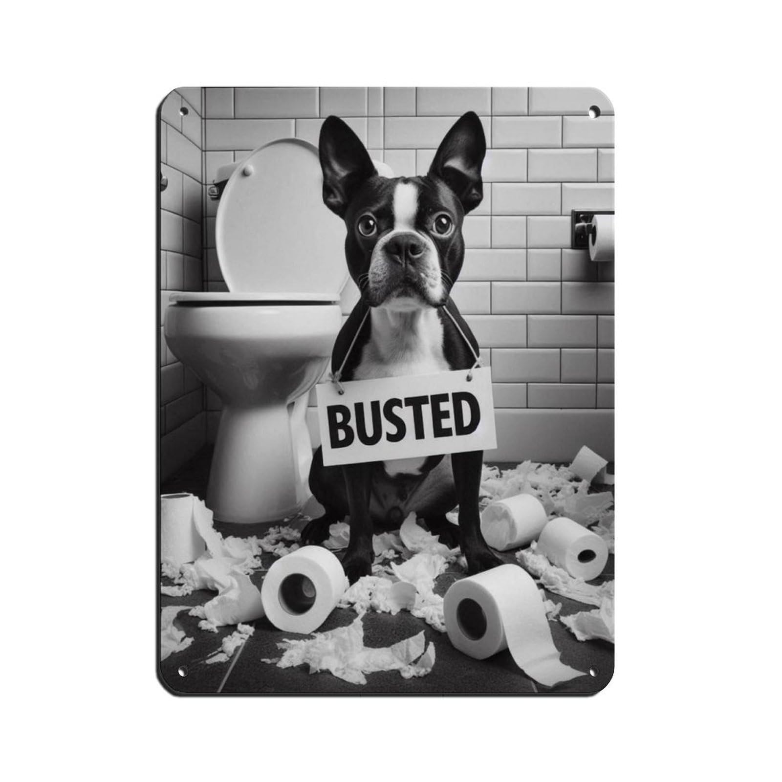 Bad Dog Busted with Toilet Paper Mess Décor Retro Poster Metal Tin Sign Chic Art Retro Iron Painting Bar People Cave Cafe Family Garage Poster Wall Decoration 12x16inch(30x40cm)