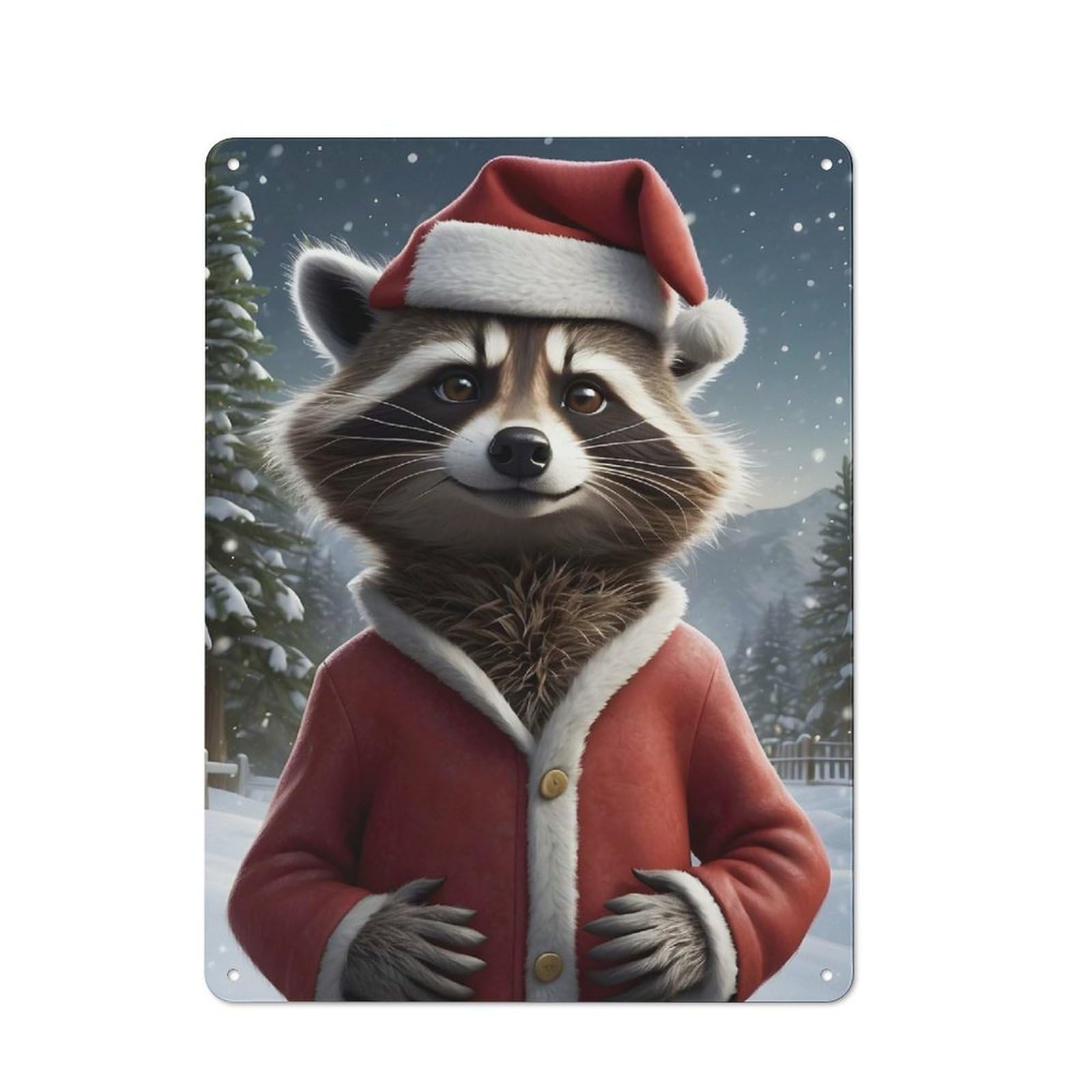 Junmoney Racoon Santa Hat Retro Tin Sign 40X30cm Featuring For Home Bar Wall, For Collectors Decorating Home Bars And Entertaining Spaces