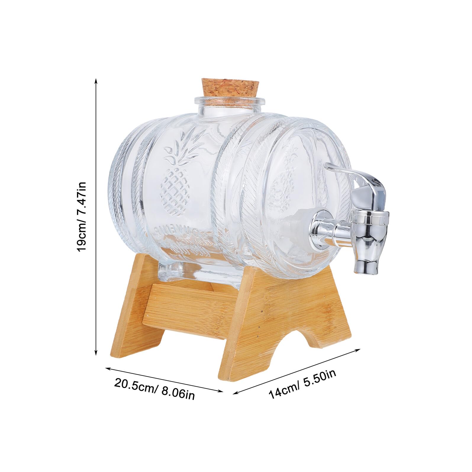 Vintage Glas Weinfass Getränkespender 1 Satz mit Bambusgestell und Zapfhahn