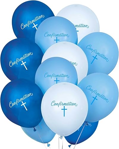 Unique Globos de látex de confirmación de cruz azul, 12 pulgadas (paquete de 8), elegante decoración de fiesta para una celebración bendita