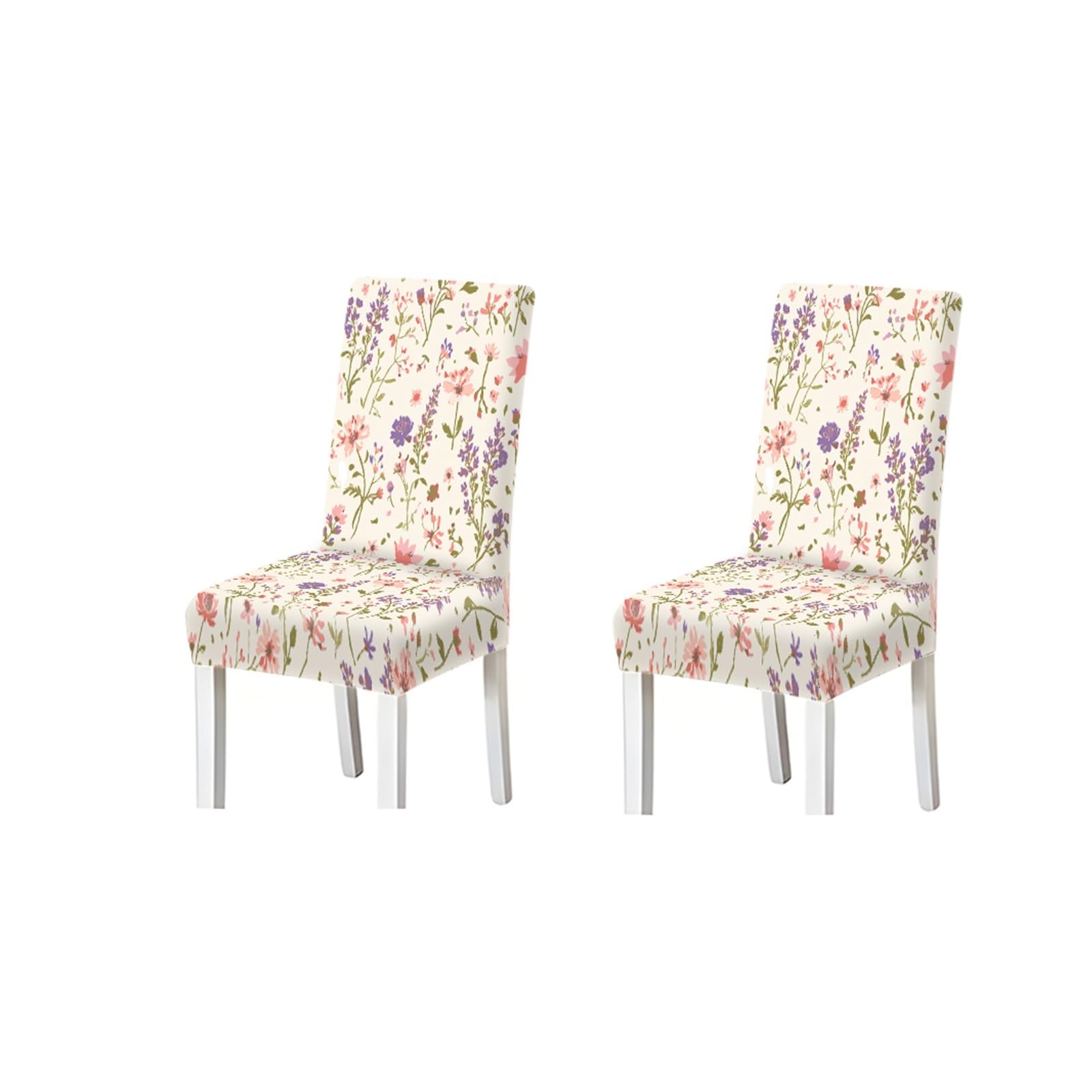 BOSUYBN Wildflower Floral Pattern Print Dining Chair Covers Set Of 2/4/6, Stretch Slipcovers For Kitchen Dining Room Furniture Protectors for Home Dining Room(2PCS Chair cover)